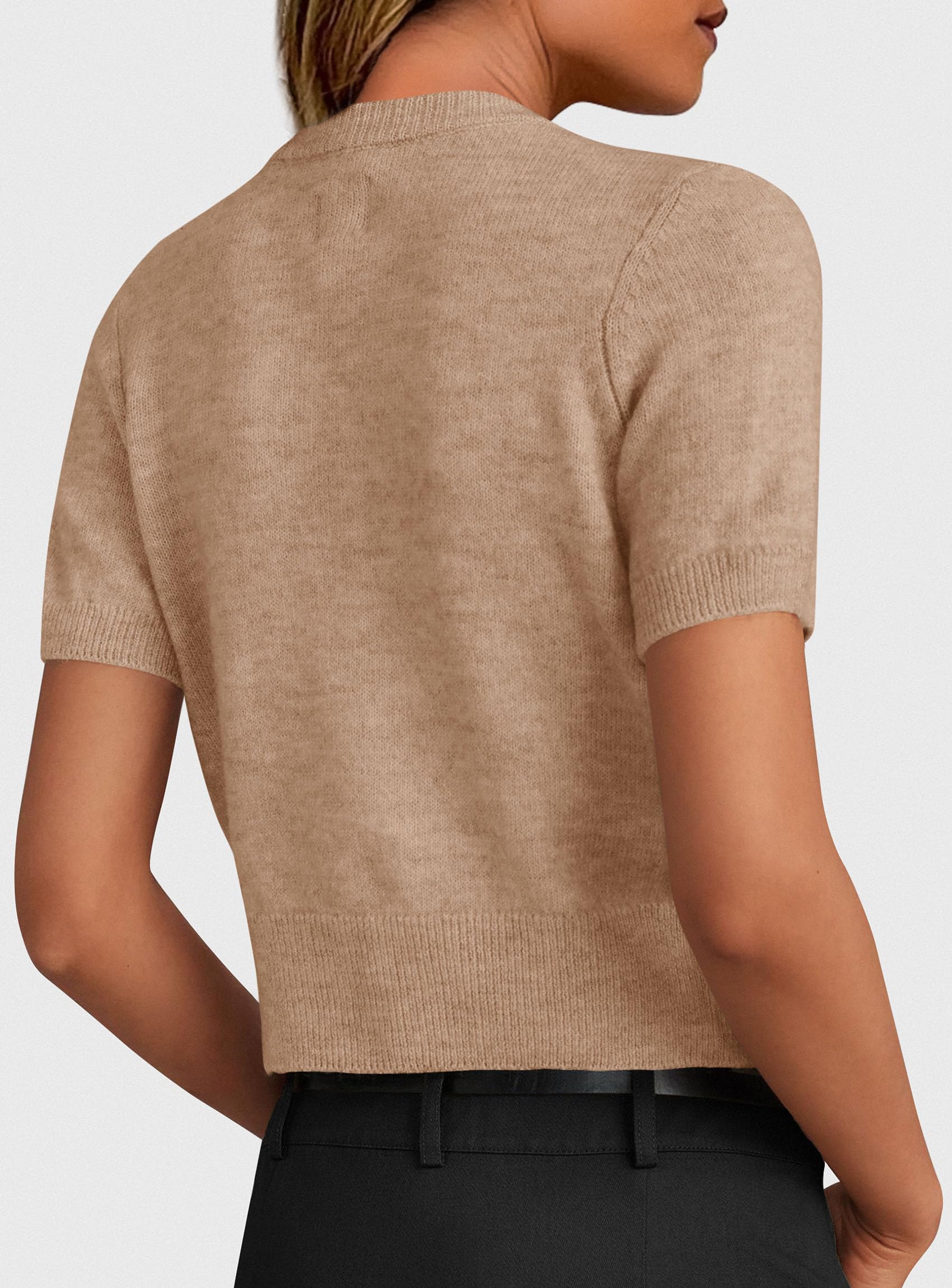 Womens Summer Cardigan Short Sleeve Sweater,Khaki,S