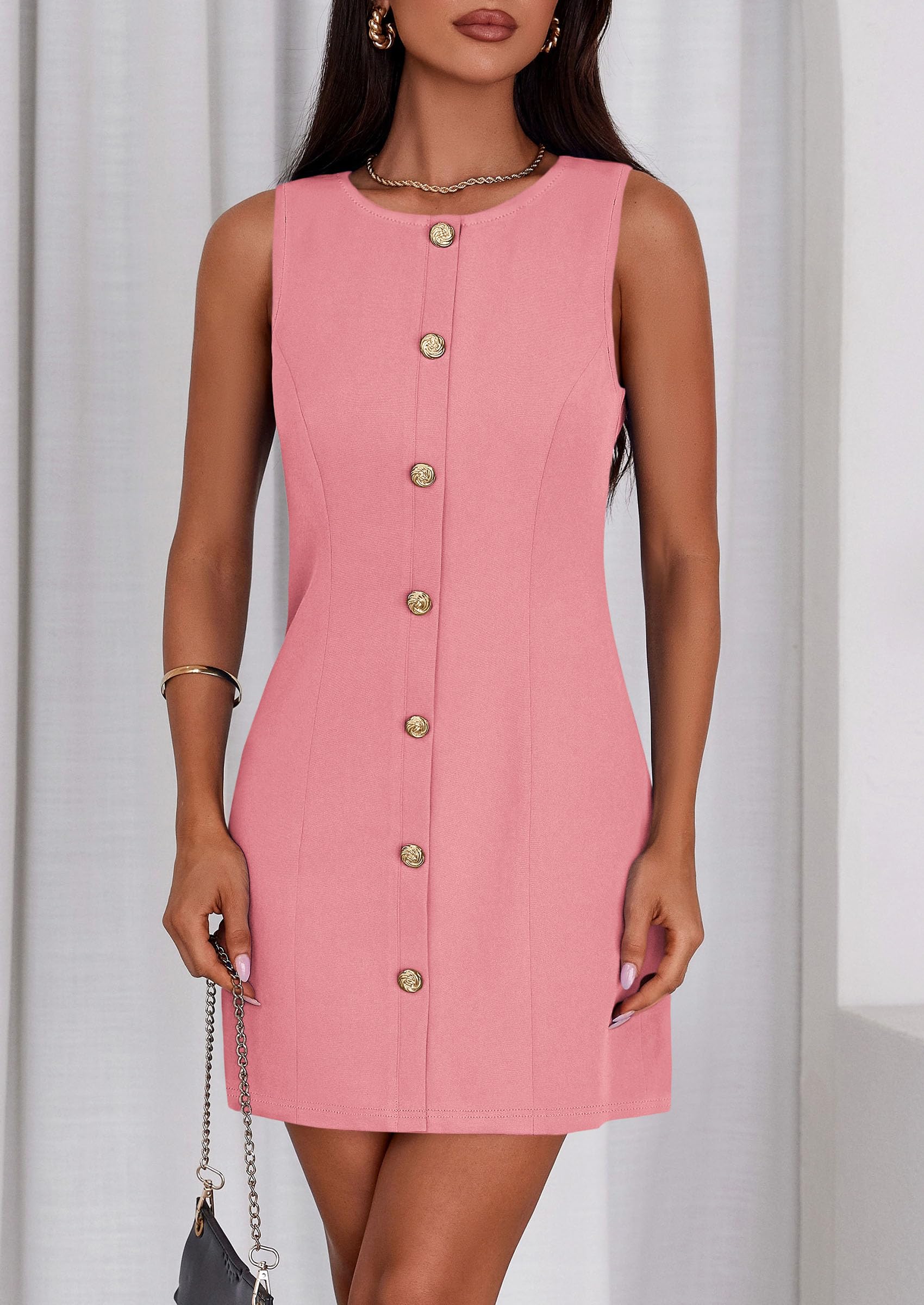 Women Business Casual Cocktail Work Short Dress,Peach Pink,S