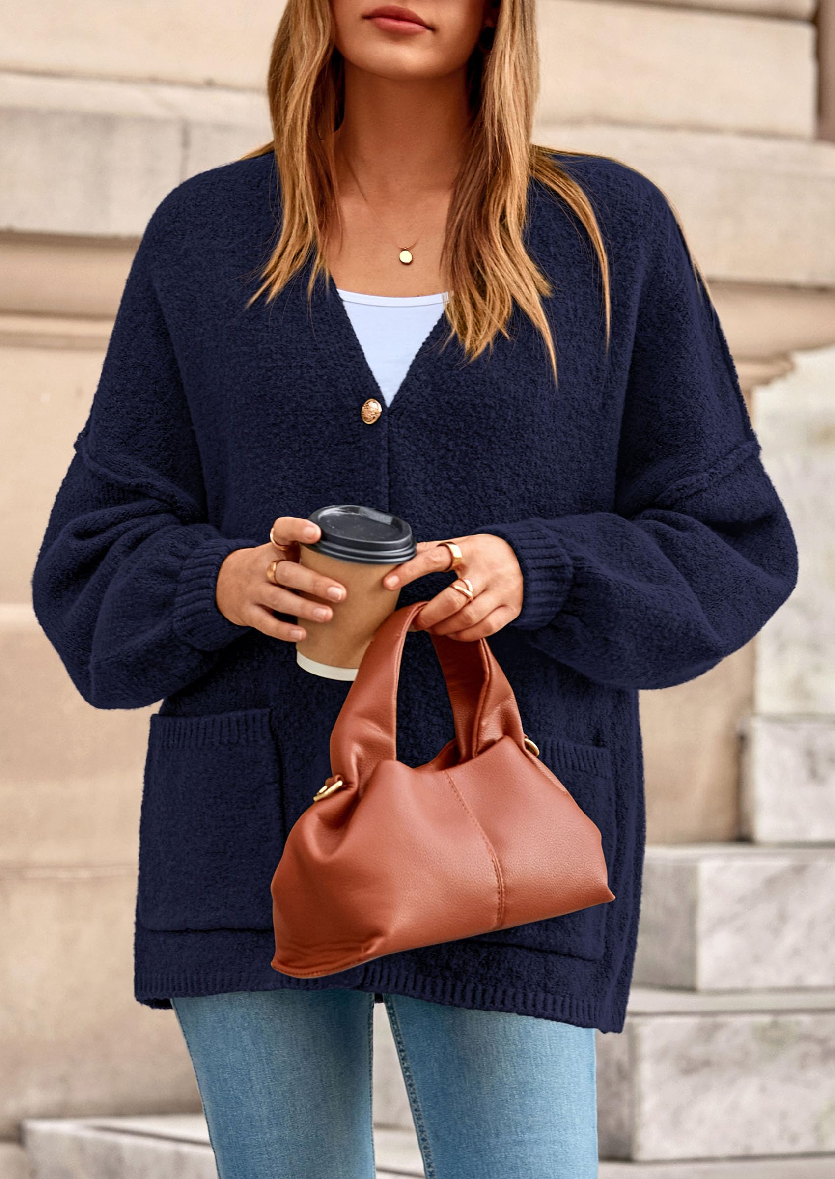 Oversized Chunky Cardigan Sweaters for Women Navy,S