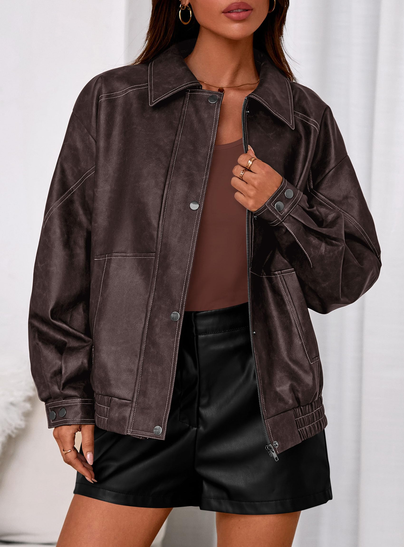 Womens Oversized Faux Leather Jacket Fall Winter Outfits