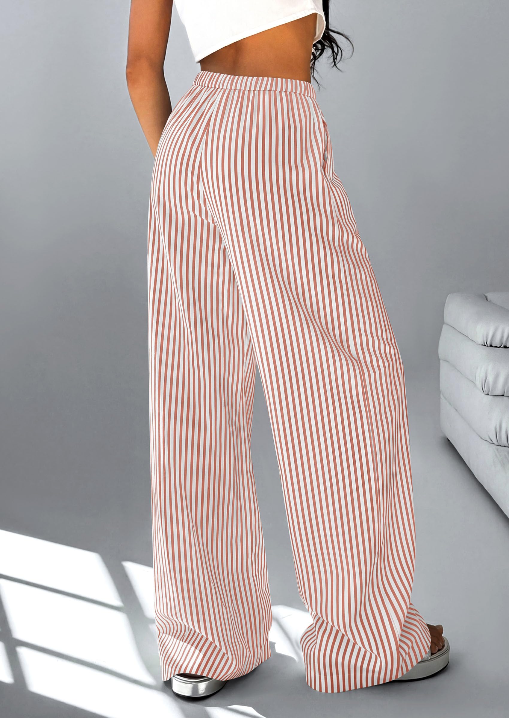 Women's Striped Wide Leg Pants 2026 Casual Palazzo with Pocket