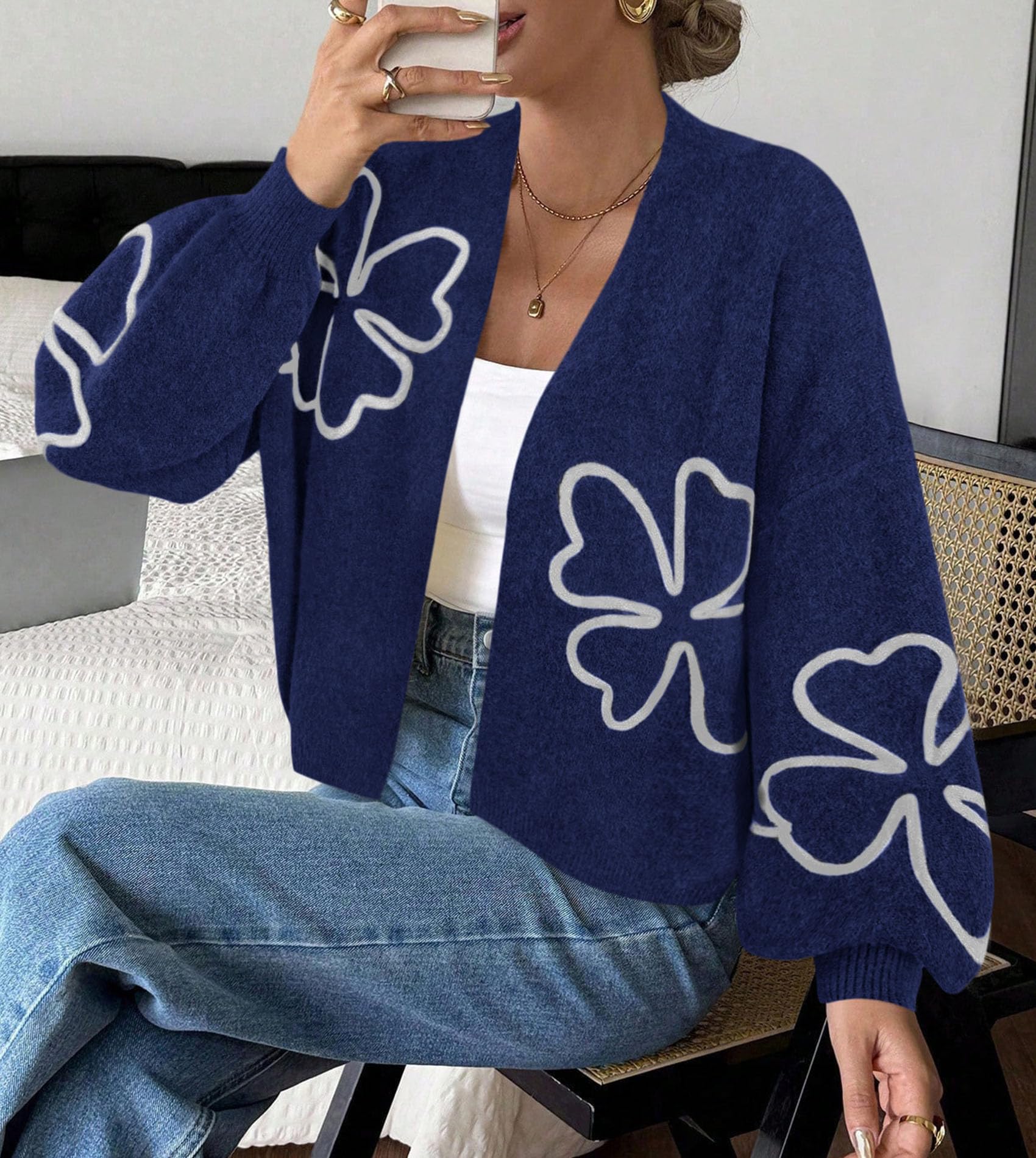 Women's Floral Oversized Cardigan Sweaters Trendy Fall Outfits