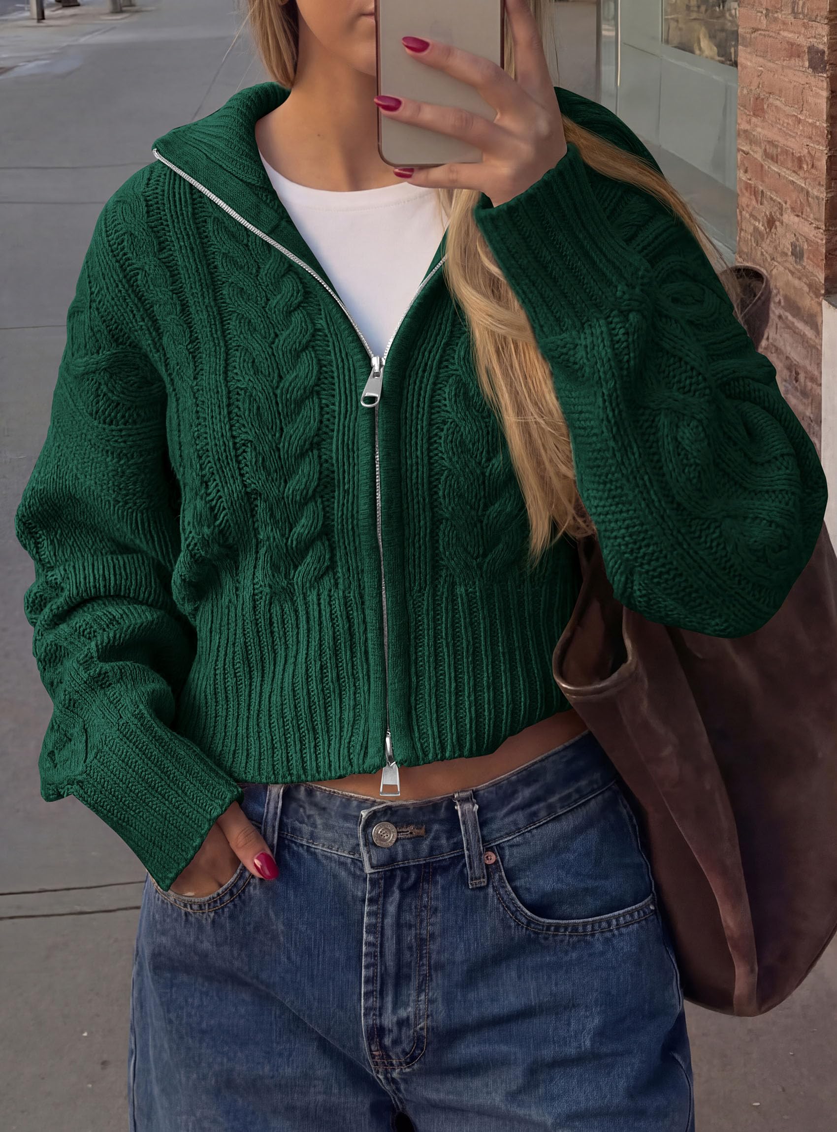 Women's Zip Up Cardigan Sweaters Cropped Jackets Fall Outfits