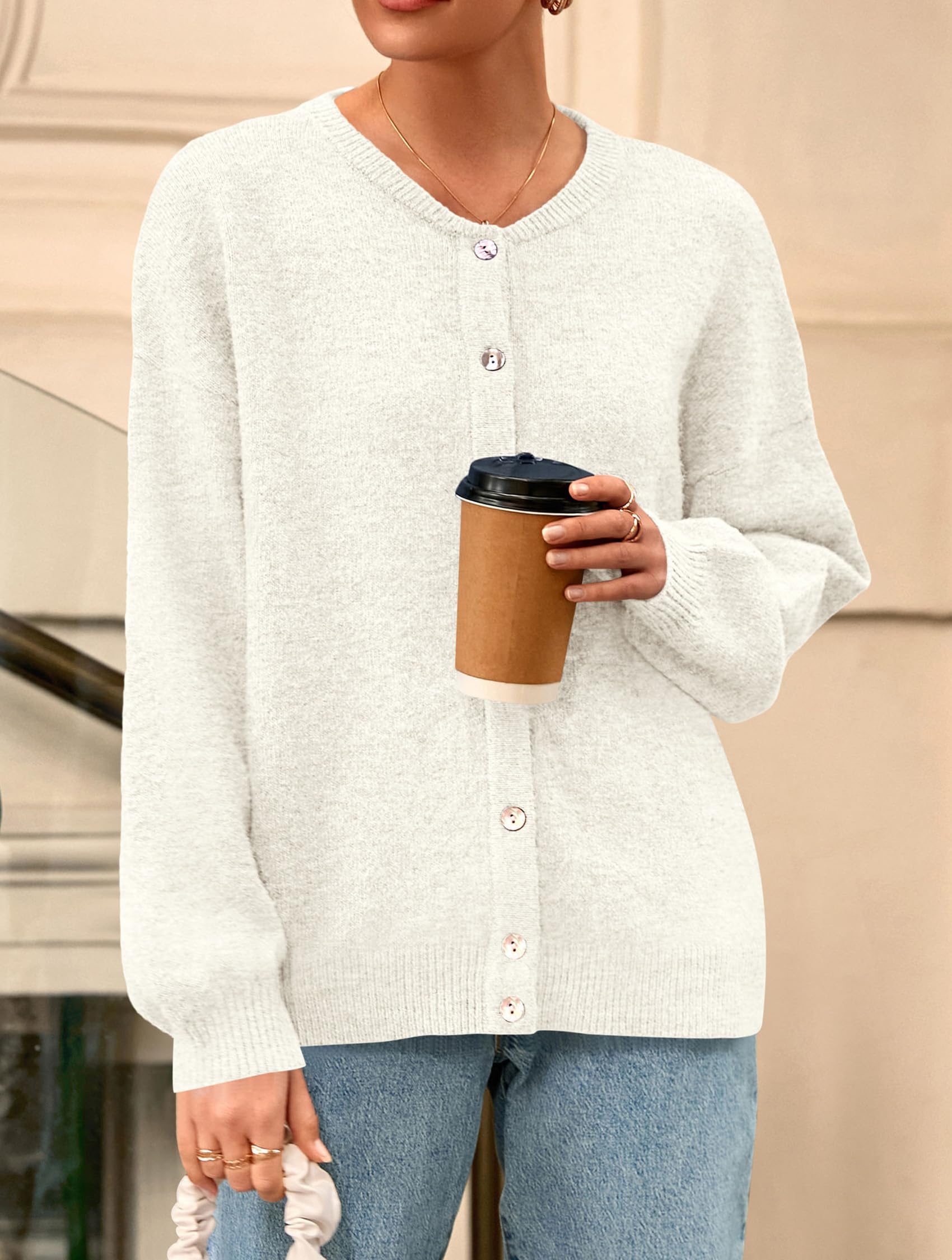 Womens Long Sleeve Cardigan Sweaters Button Down Knit Tops