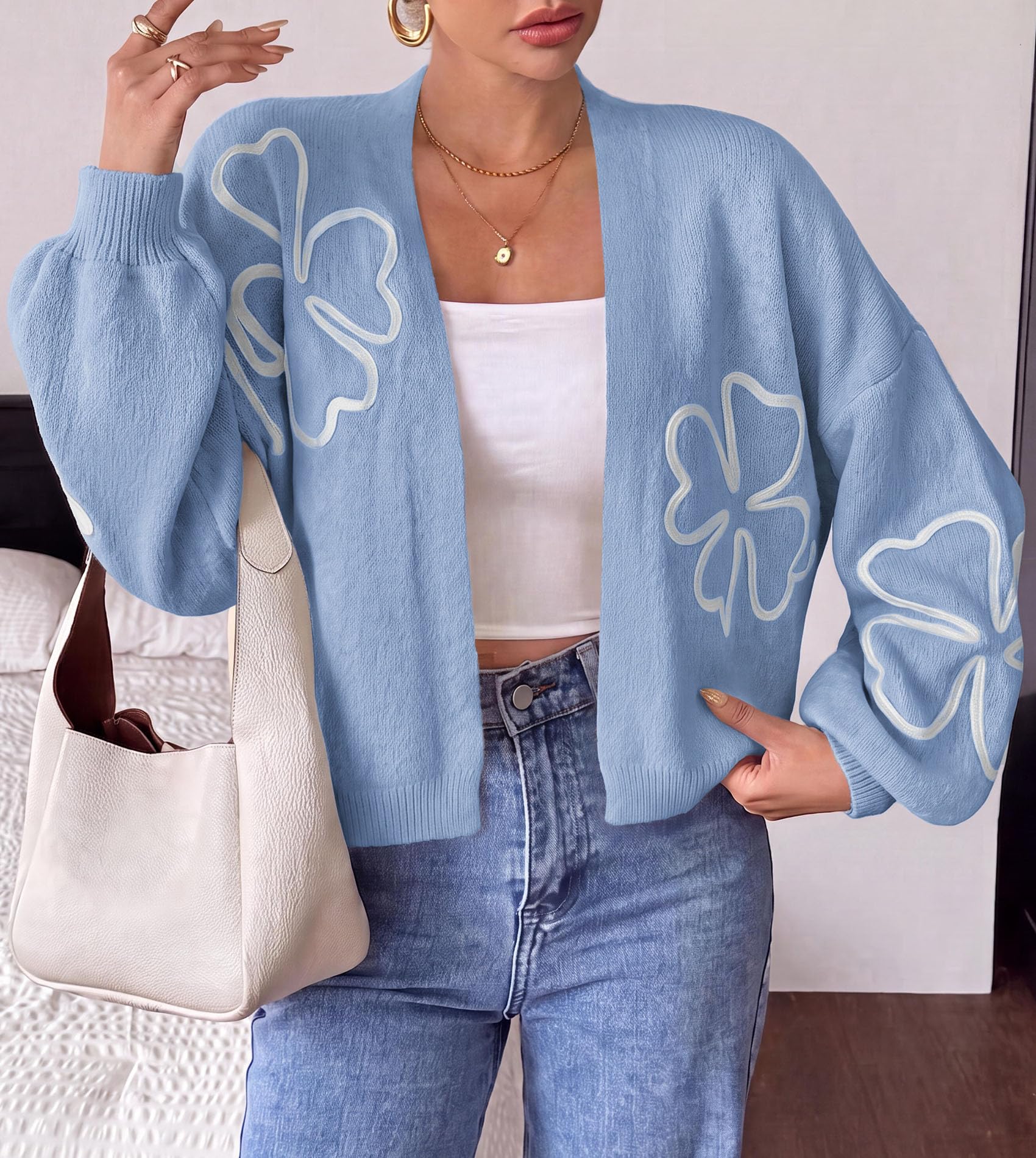 Women's Floral Oversized Cardigan Sweaters Trendy Fall Outfits