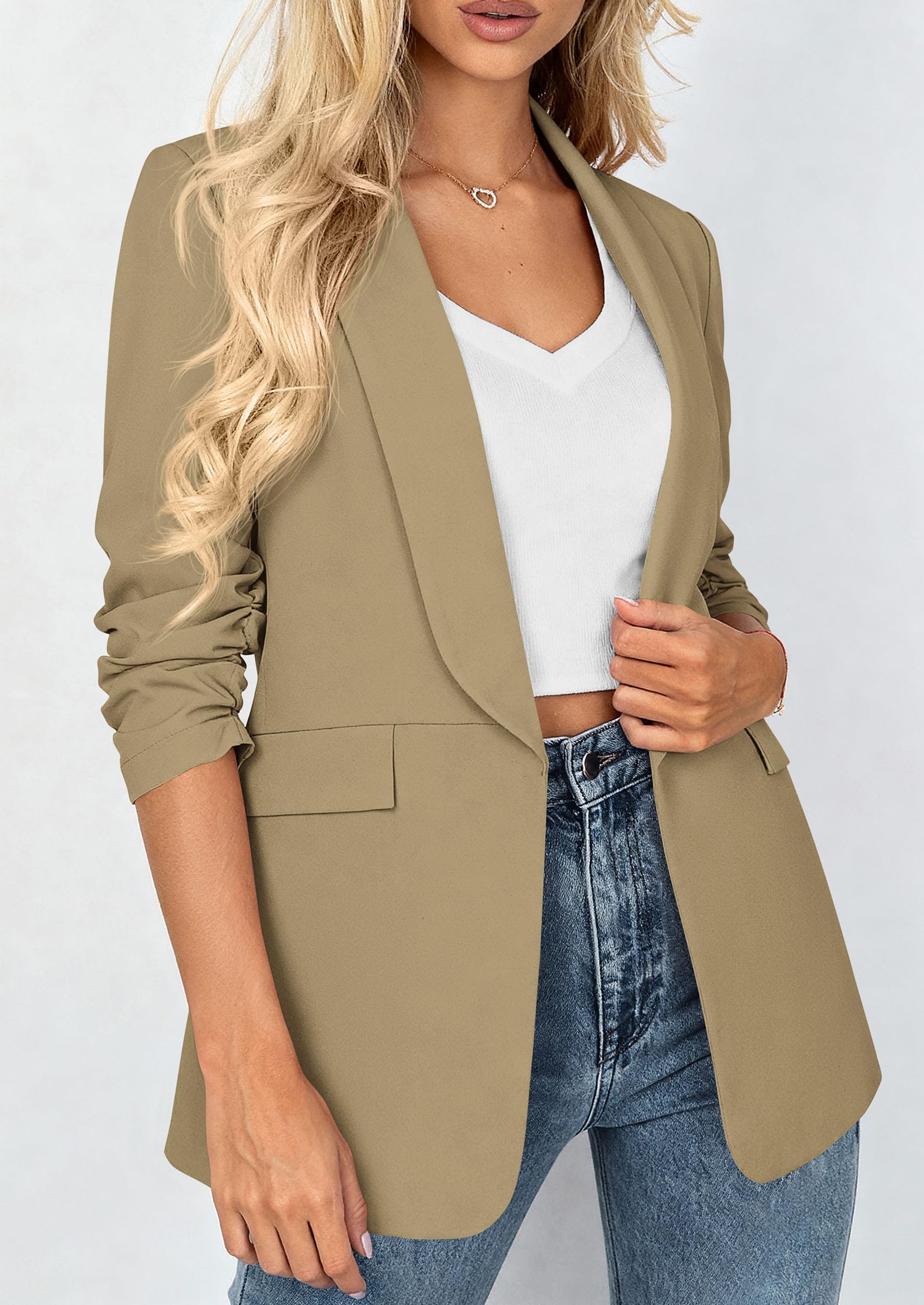 Women's Summer Blazers Business Casual Outfits Light Khaki,XS