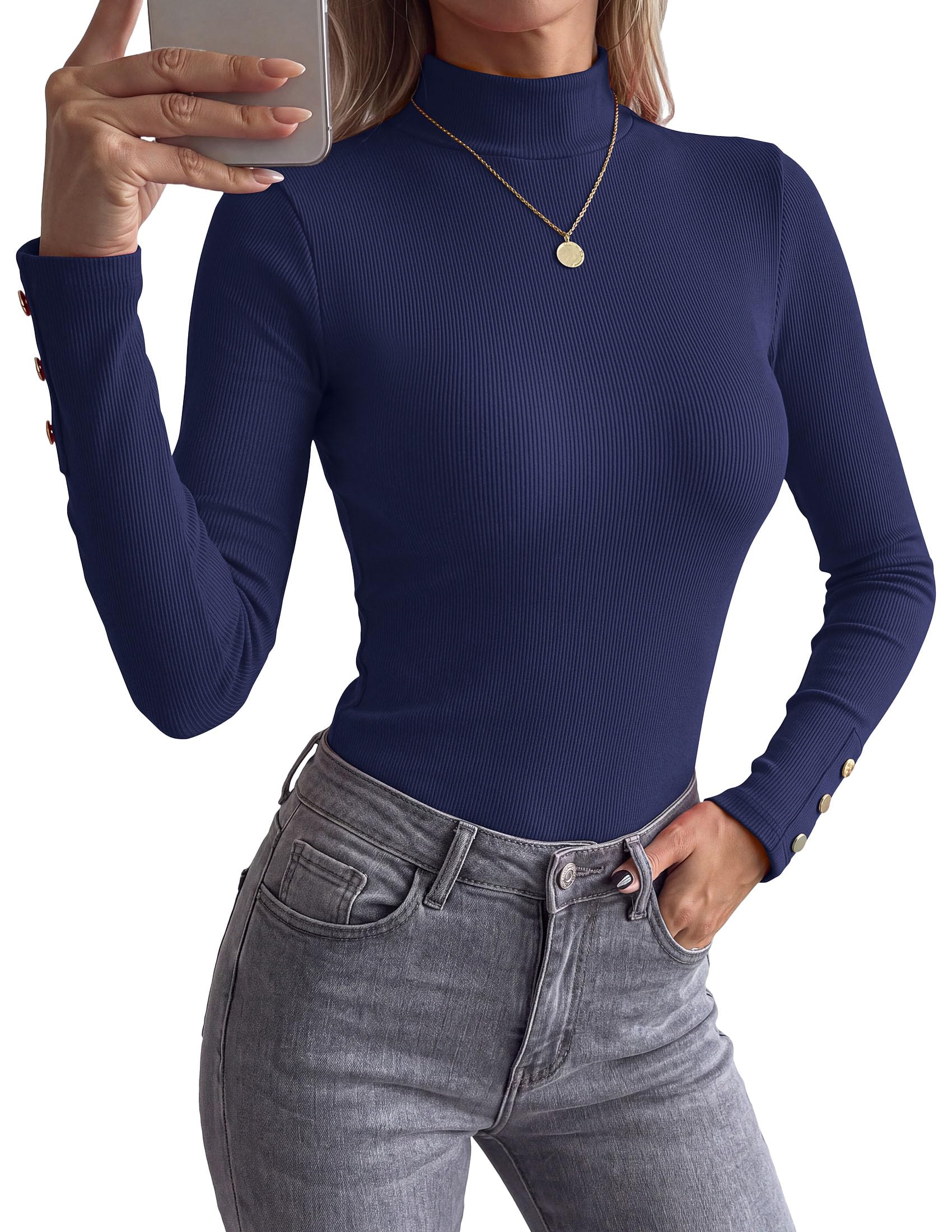 Women's Long Sleeve Shirts Fall Going Out Tops,Navy Blue,XS