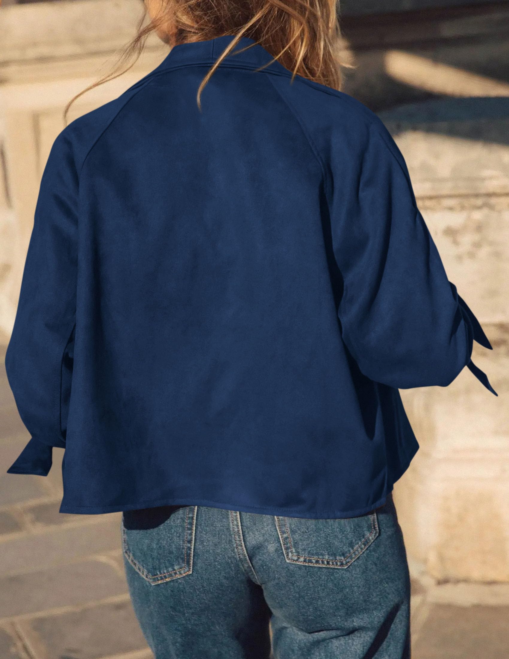 Women Faux Suede Double Breasted Trench Coat Cropped Jackets
