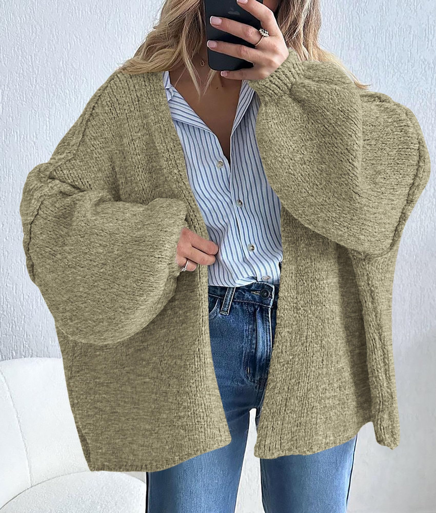Womens Open Front Oversized Cardigan Sweaters,Mist Green,XS