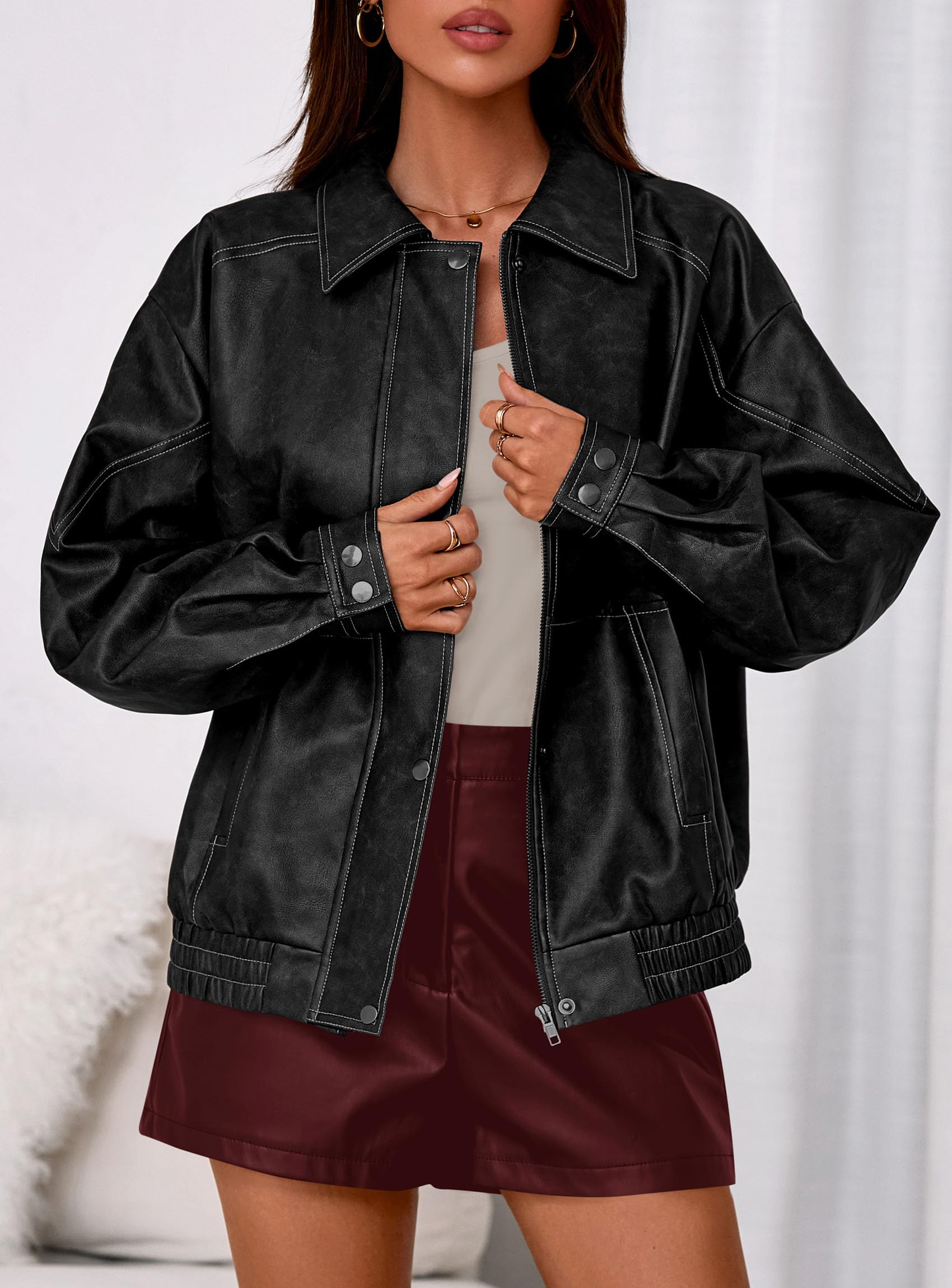 Womens Oversized Faux Leather Jacket Fall Winter Outfits