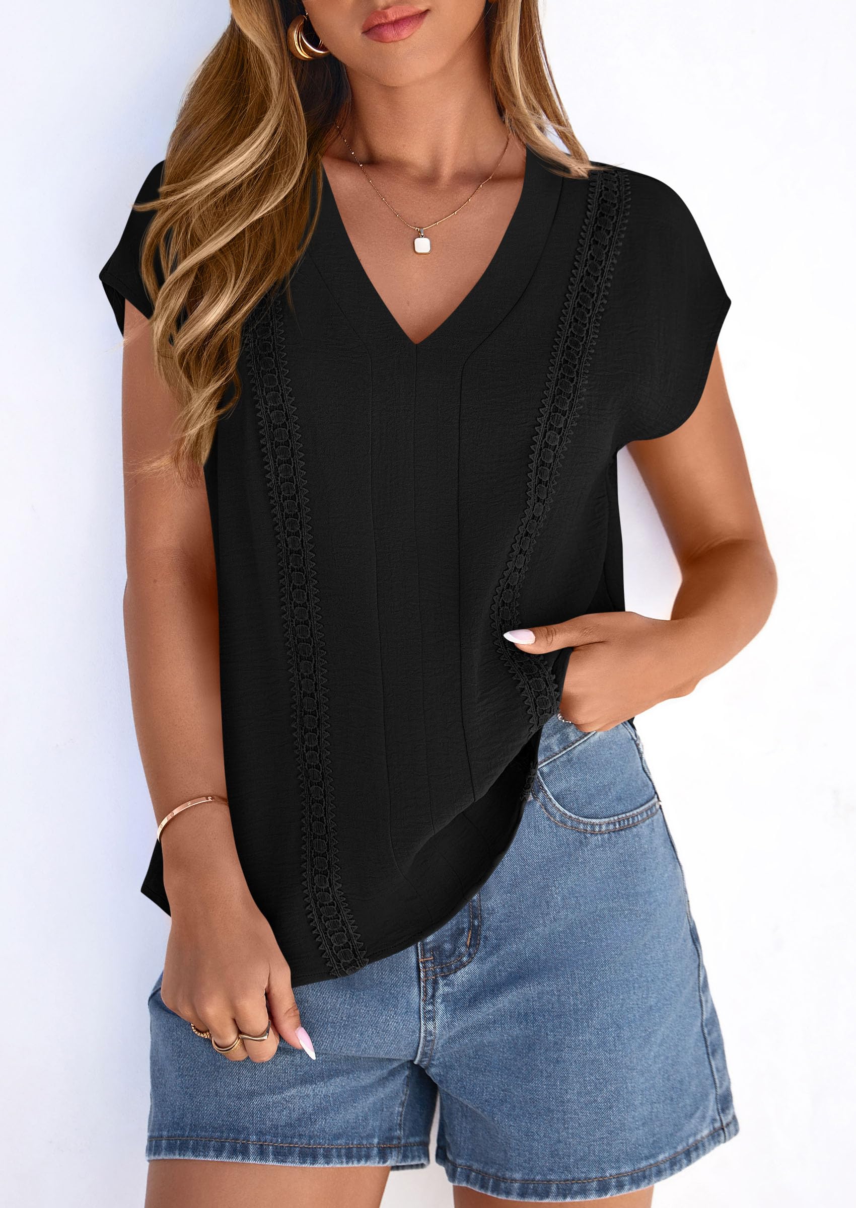 Women's Summer Tops Dressy Casual Blouses,Black,S