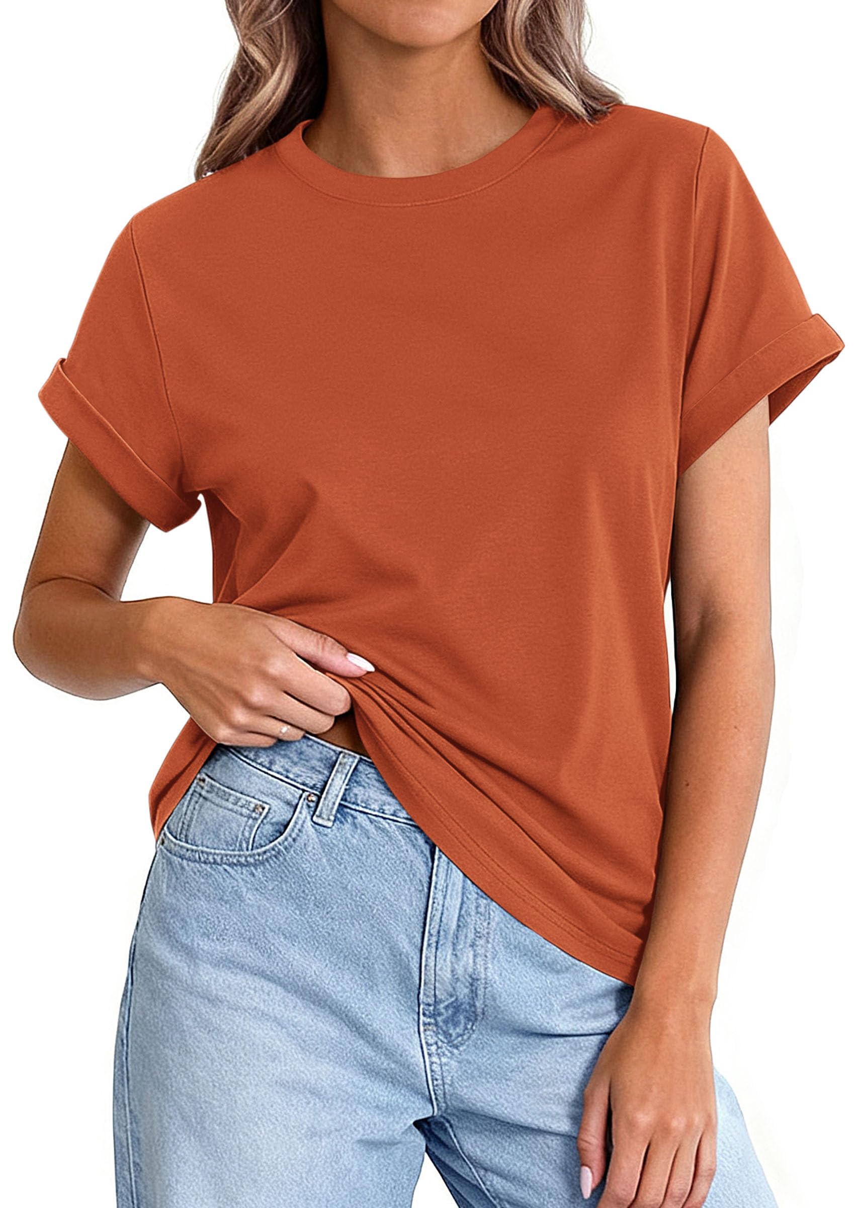 Womens Summer Tops Short Sleeve Shirts,Rust Red,S