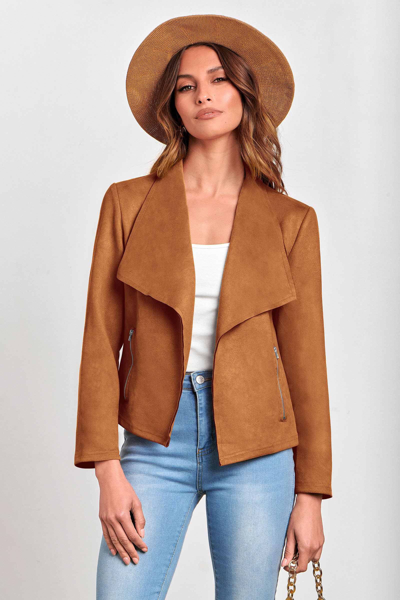 Women's Fall Fashion Faux Suede Jackets(Brown,Medium)