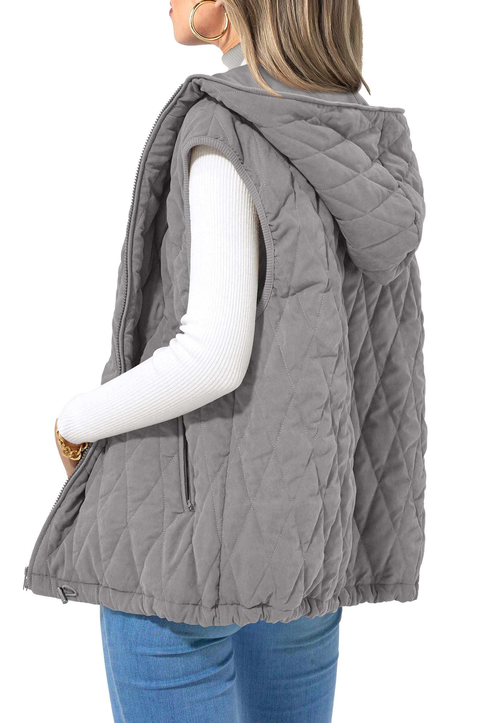 Women's Fall Fashion Vest Zip Up Jacket(Grey,Small)