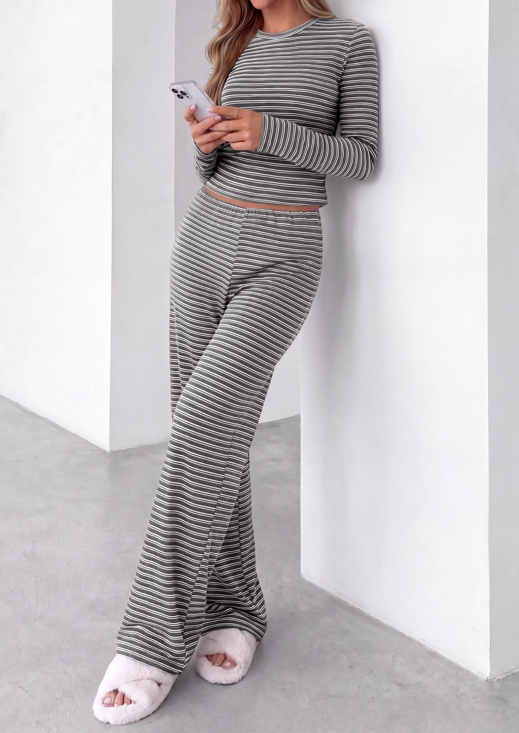 Lounge Sets for Women Fall 2 Piece Knit Matching Striped Set