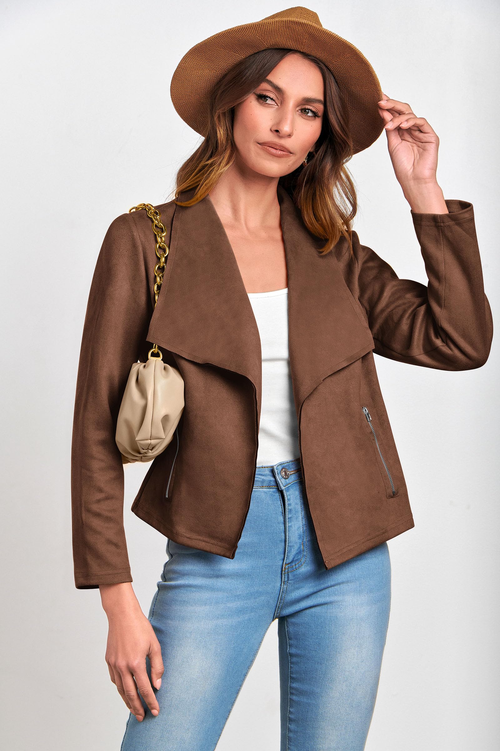 Women's Fall Fashion Faux Suede Jackets(Coffee,Small)