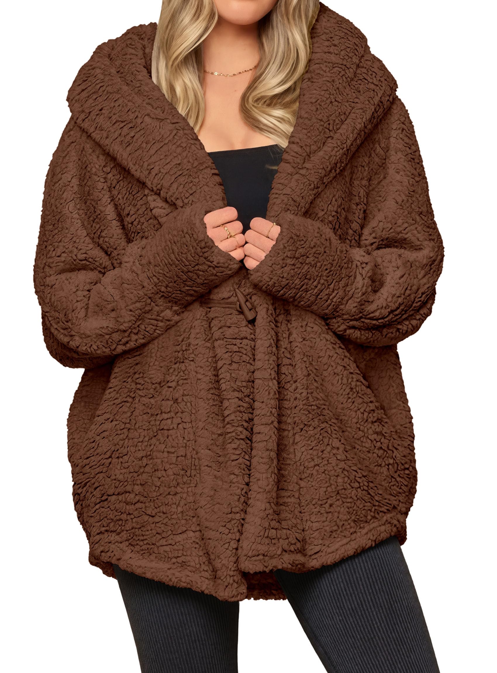 Women's Winter Warm Coats Hooded Faux Fur Sherpa Jacket