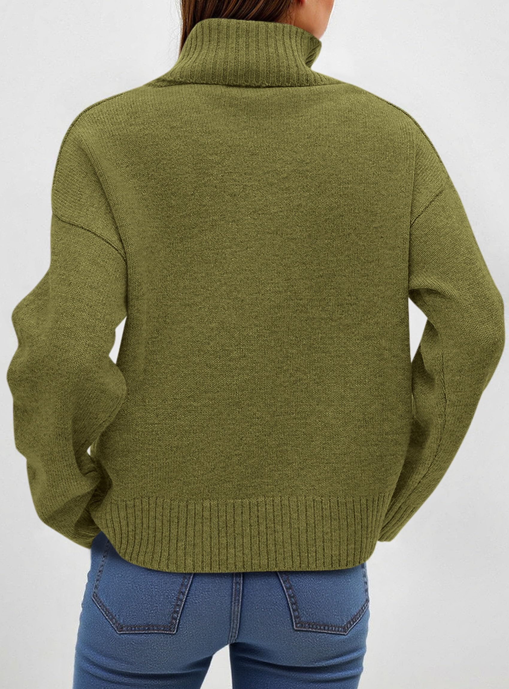 Womens Turtleneck Long Sleeve Knit Sweater,Olive Green,M