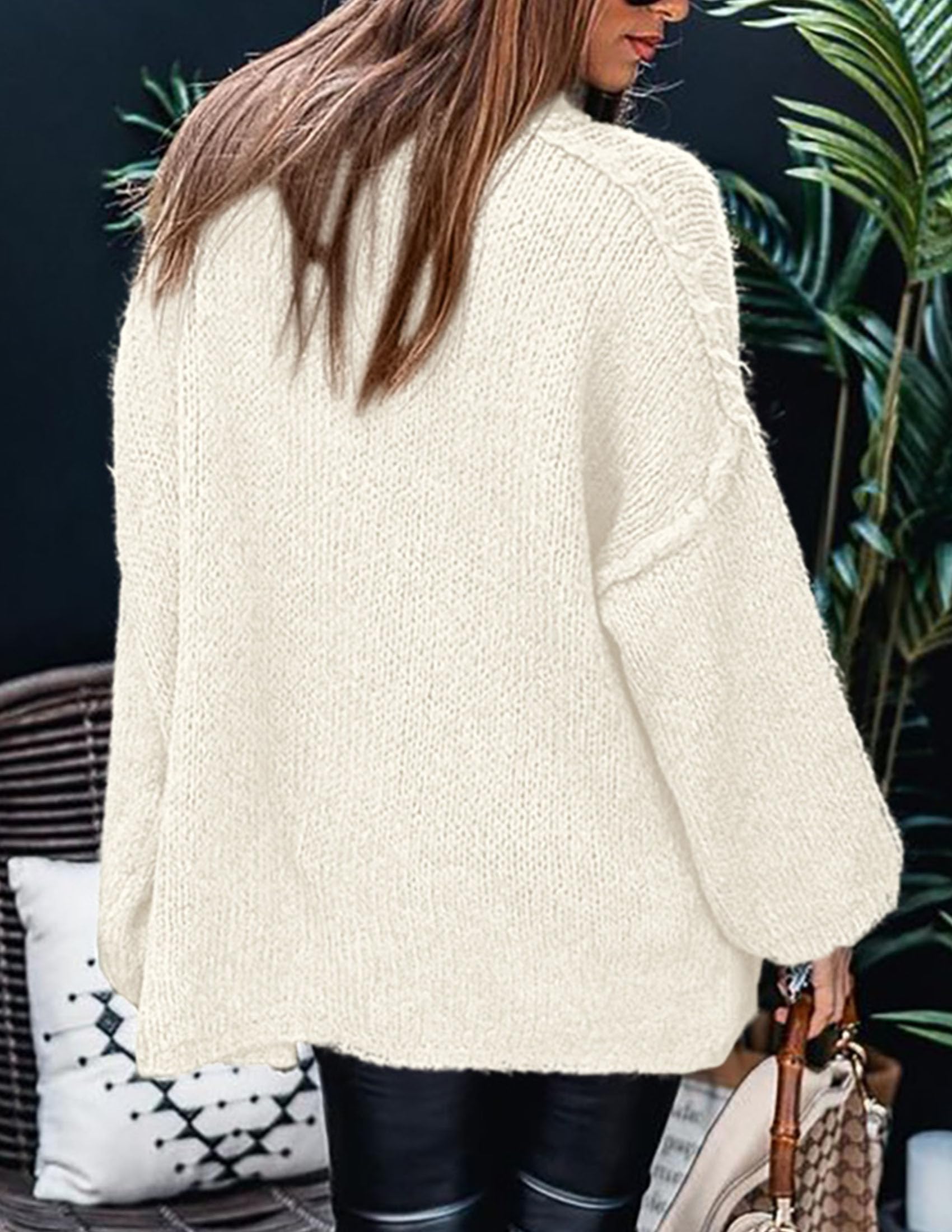 Womens Turtleneck Long Sleeve Oversized Sweaters,White,S