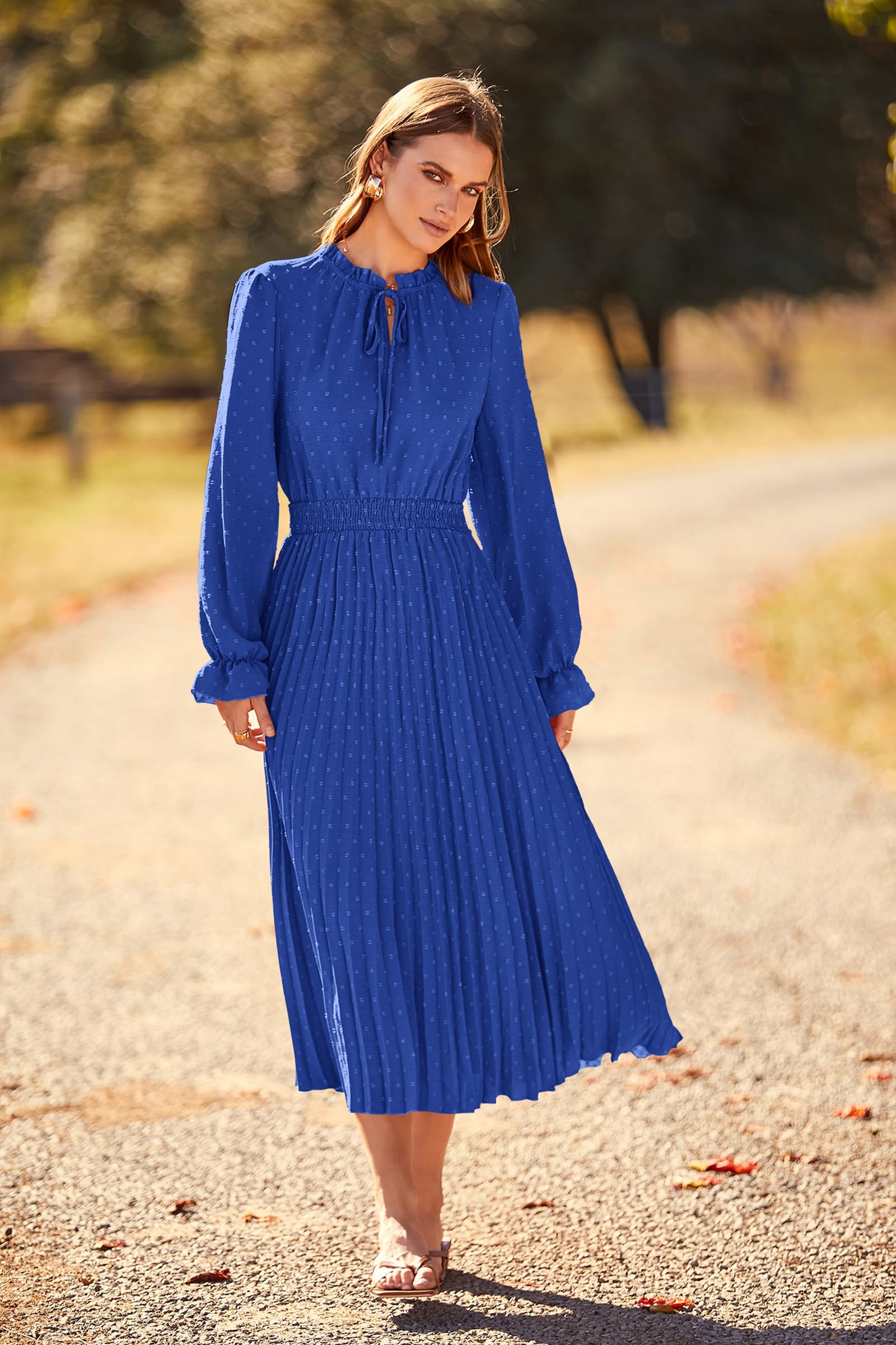 Women's Fall Midi Wedding Guest Dress(Blue,Small)