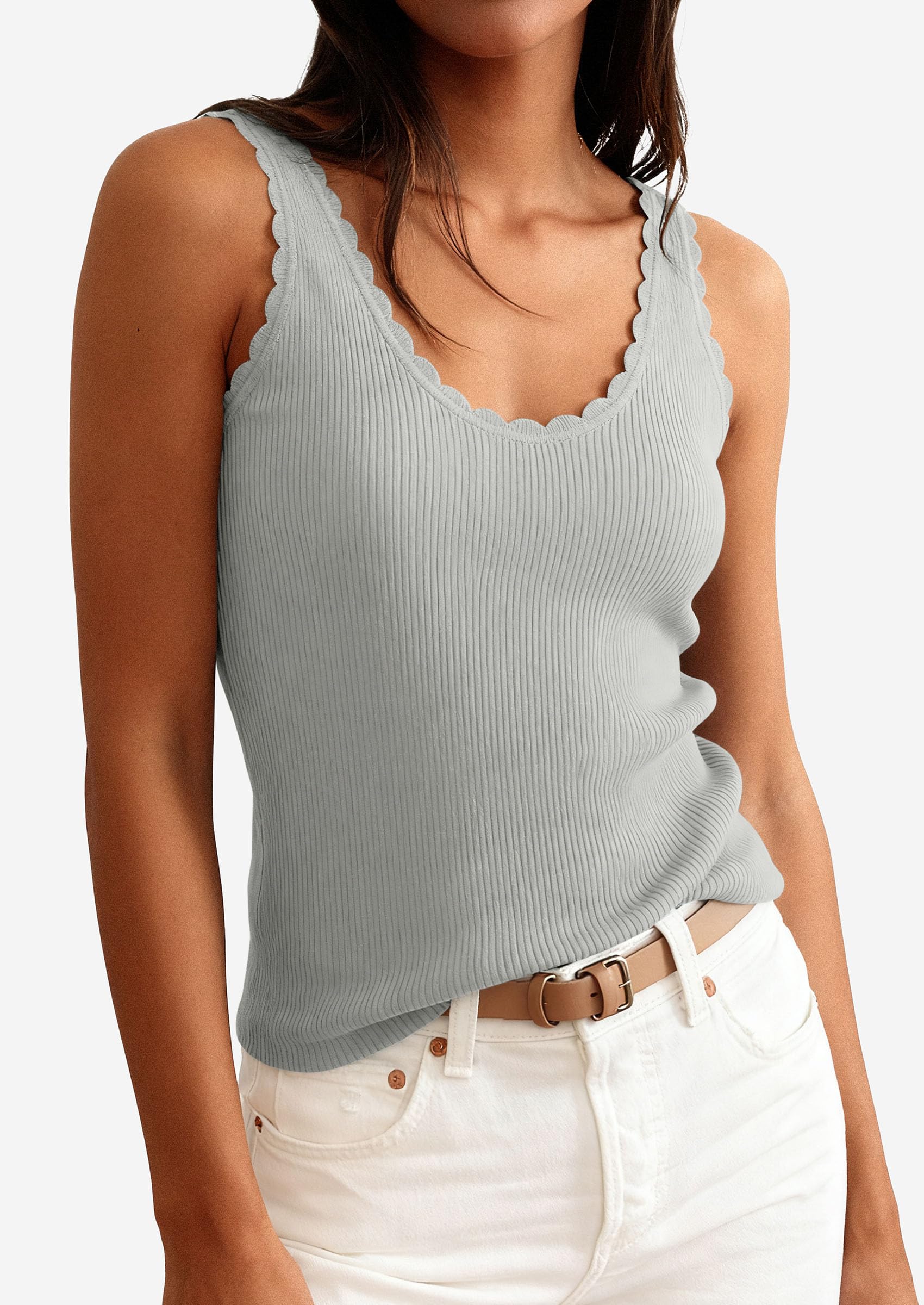 Womens Ribbed Knit Sleeveless Tank Tops,Grey,XS