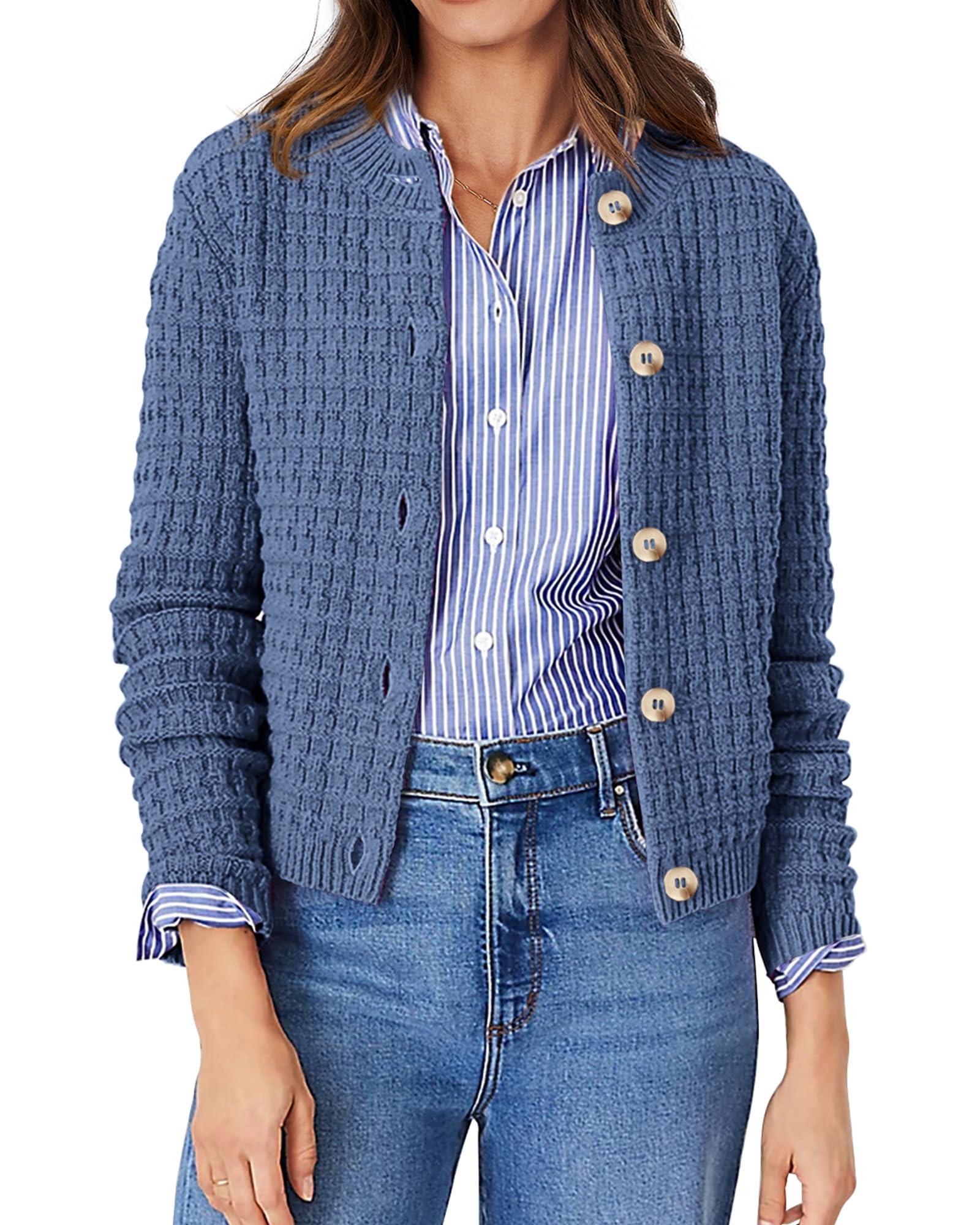 Women's Fall Lightweight Cardigan Sweaters Grey Blue