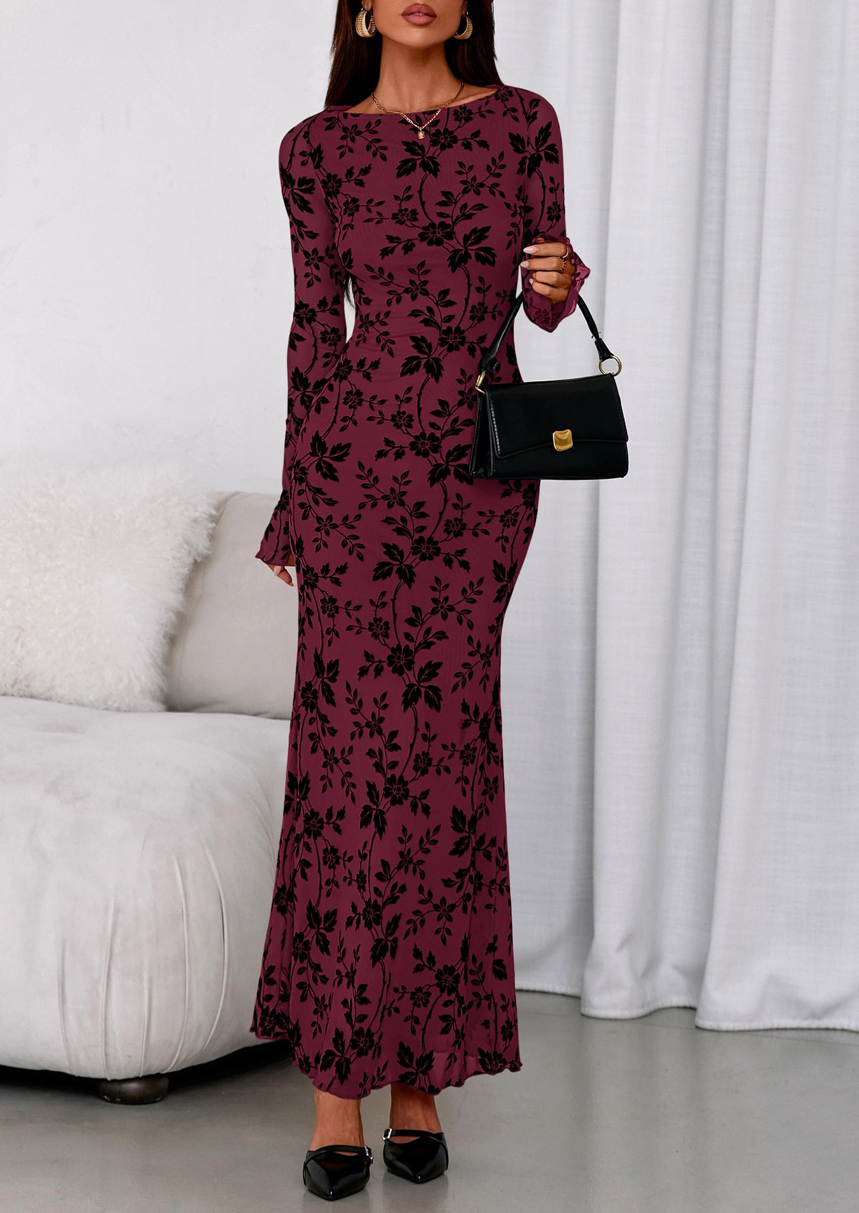 Women's Floral Bodycon Maxi Dress Wedding Guest Dresses