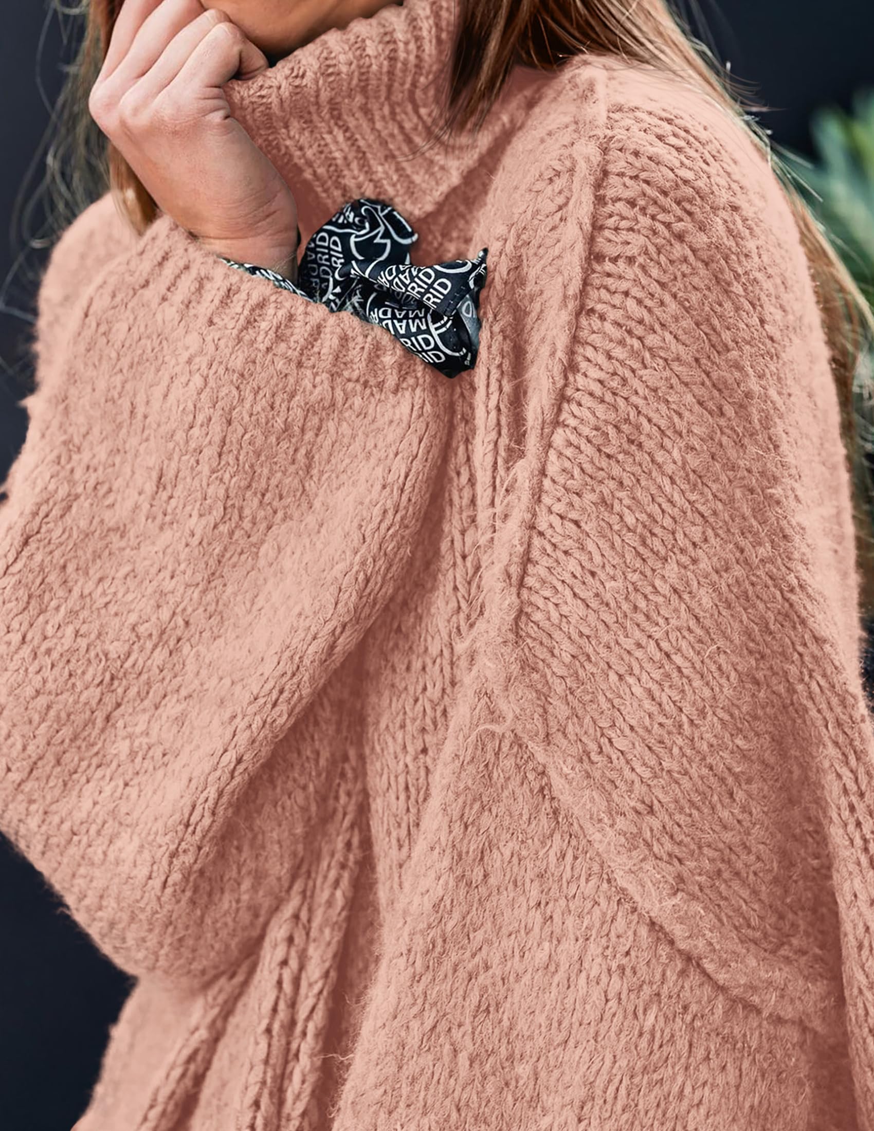 Womens Turtleneck Long Sleeve Oversized Sweaters,Light Pink,S
