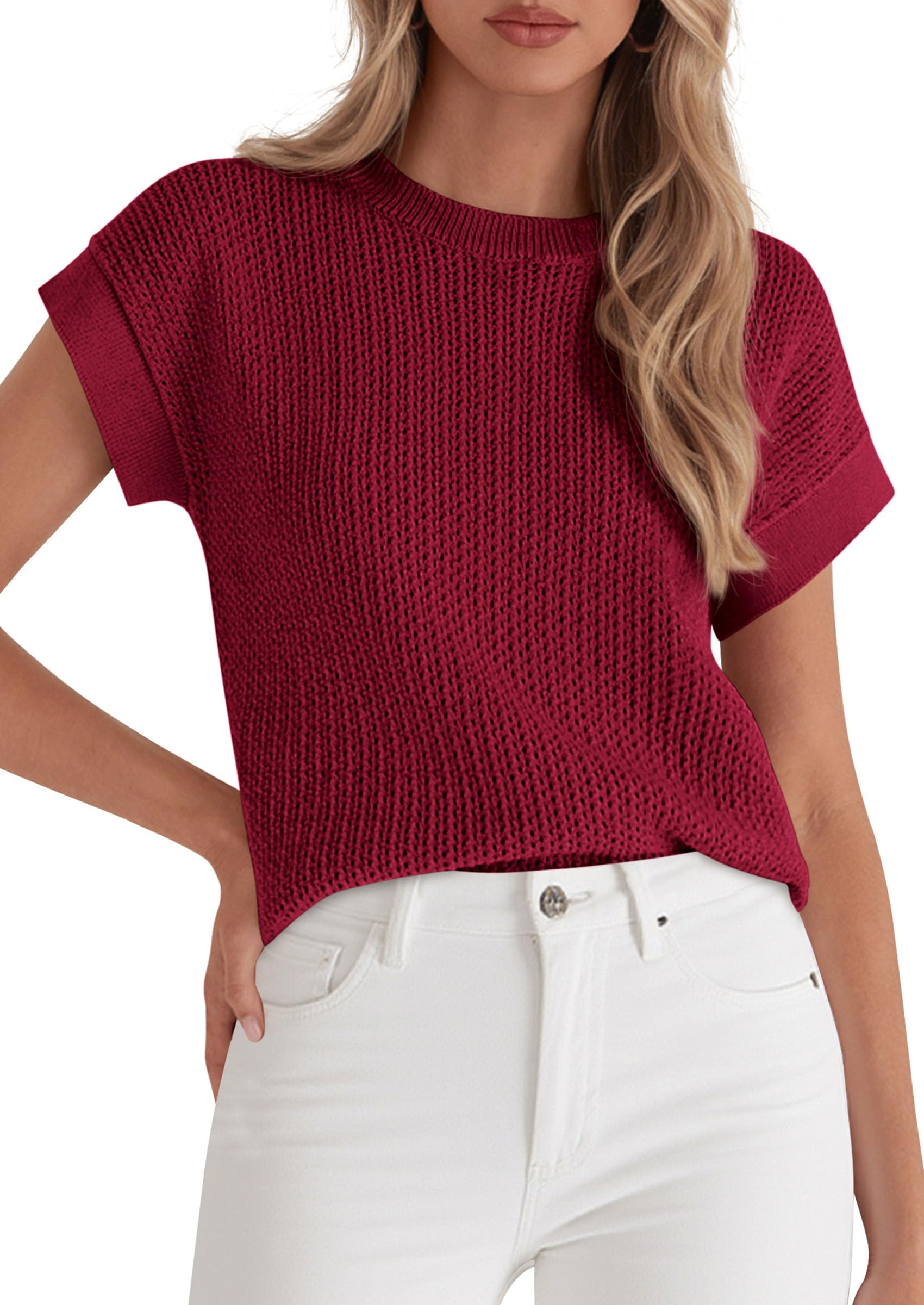 Women's Summer Sweater Vest Crochet Tops (Burgundy,S)