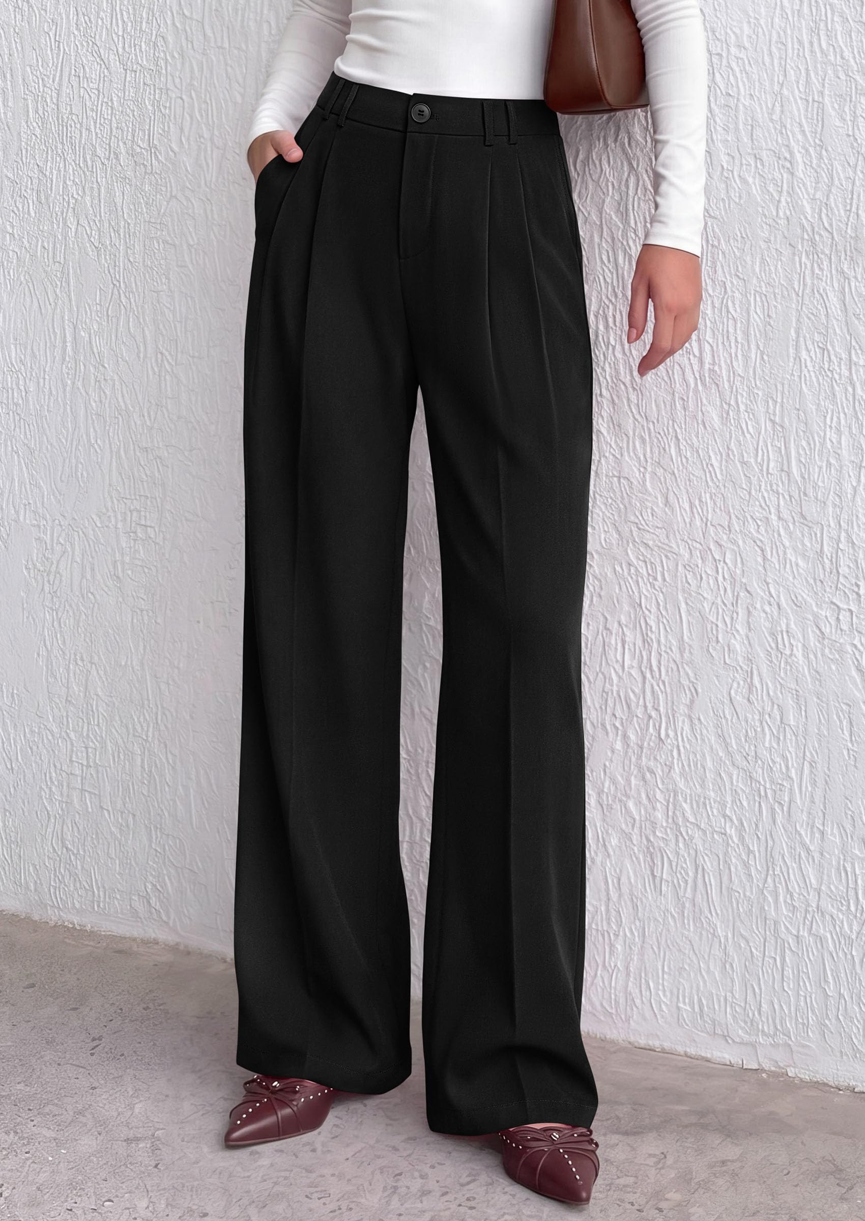 Women's Dress Pants Wide Leg Flowy Trousers,Black,S