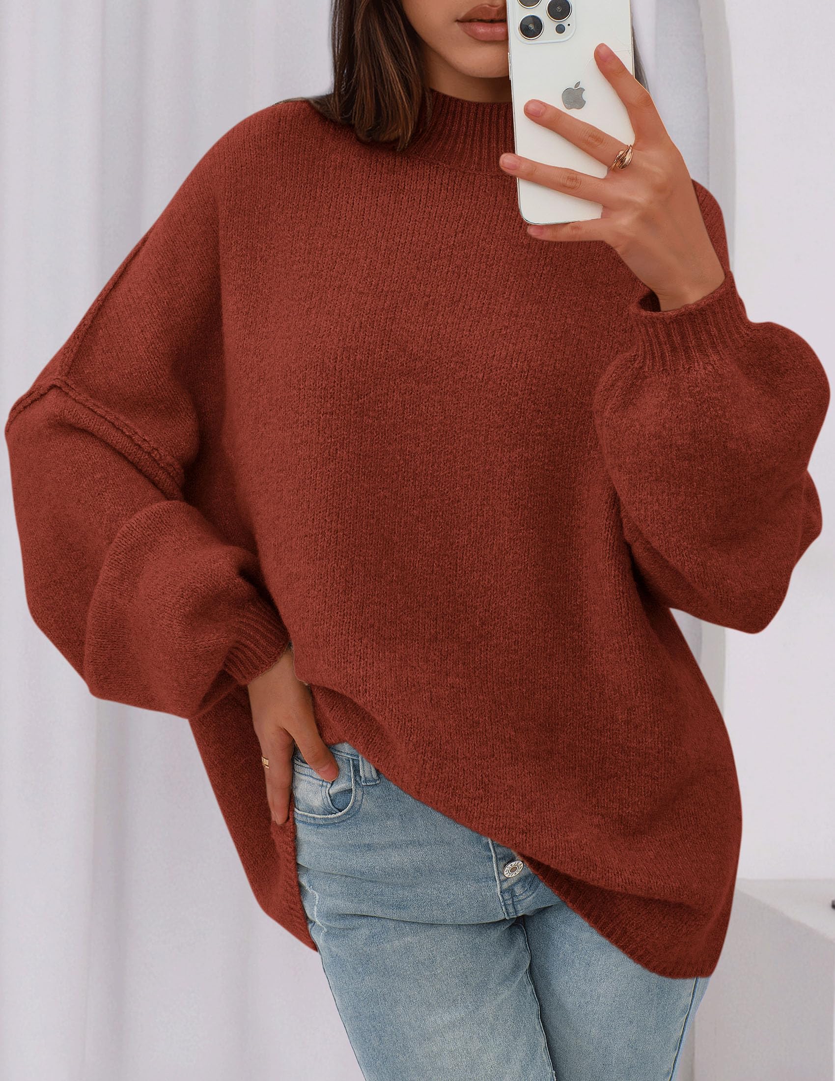 Women's Oversized Sweaters Fall Clothes (Burnt Orange,S)