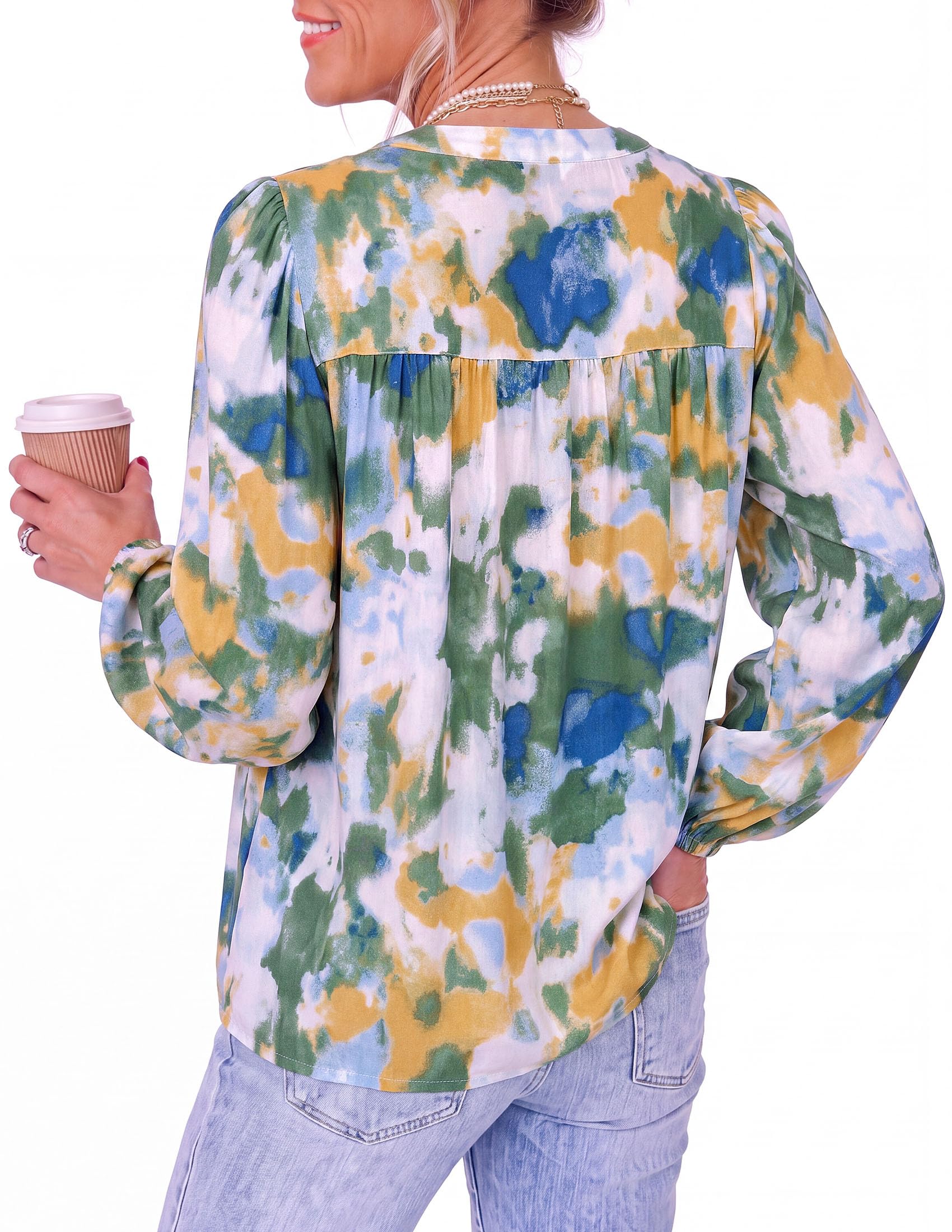 Women's Boho Tops Fall Long Sleeve Button Down Floral Blouses