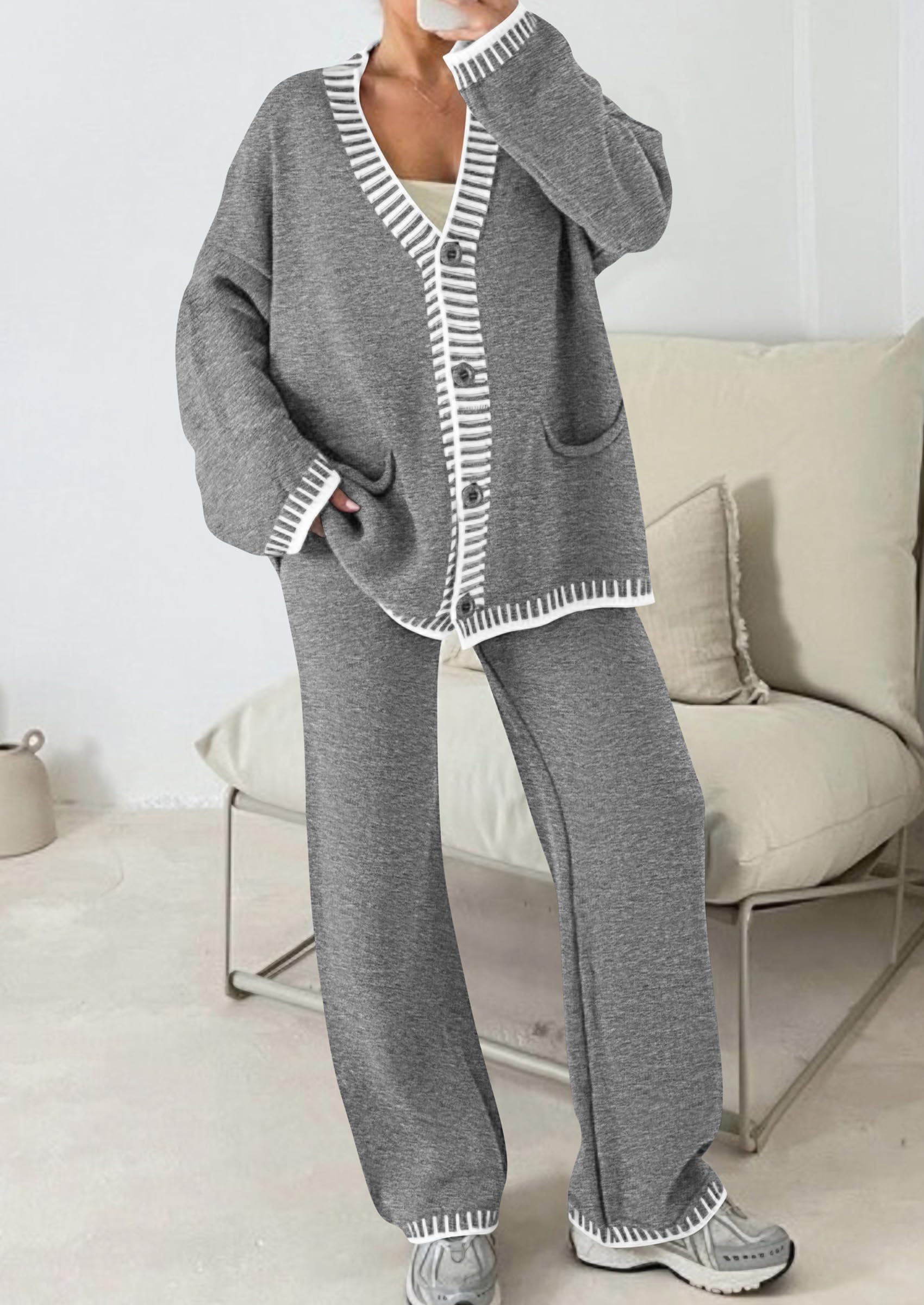 Women's Fall 2 Piece Matching Cozy Knit Sweater Lounge Sets