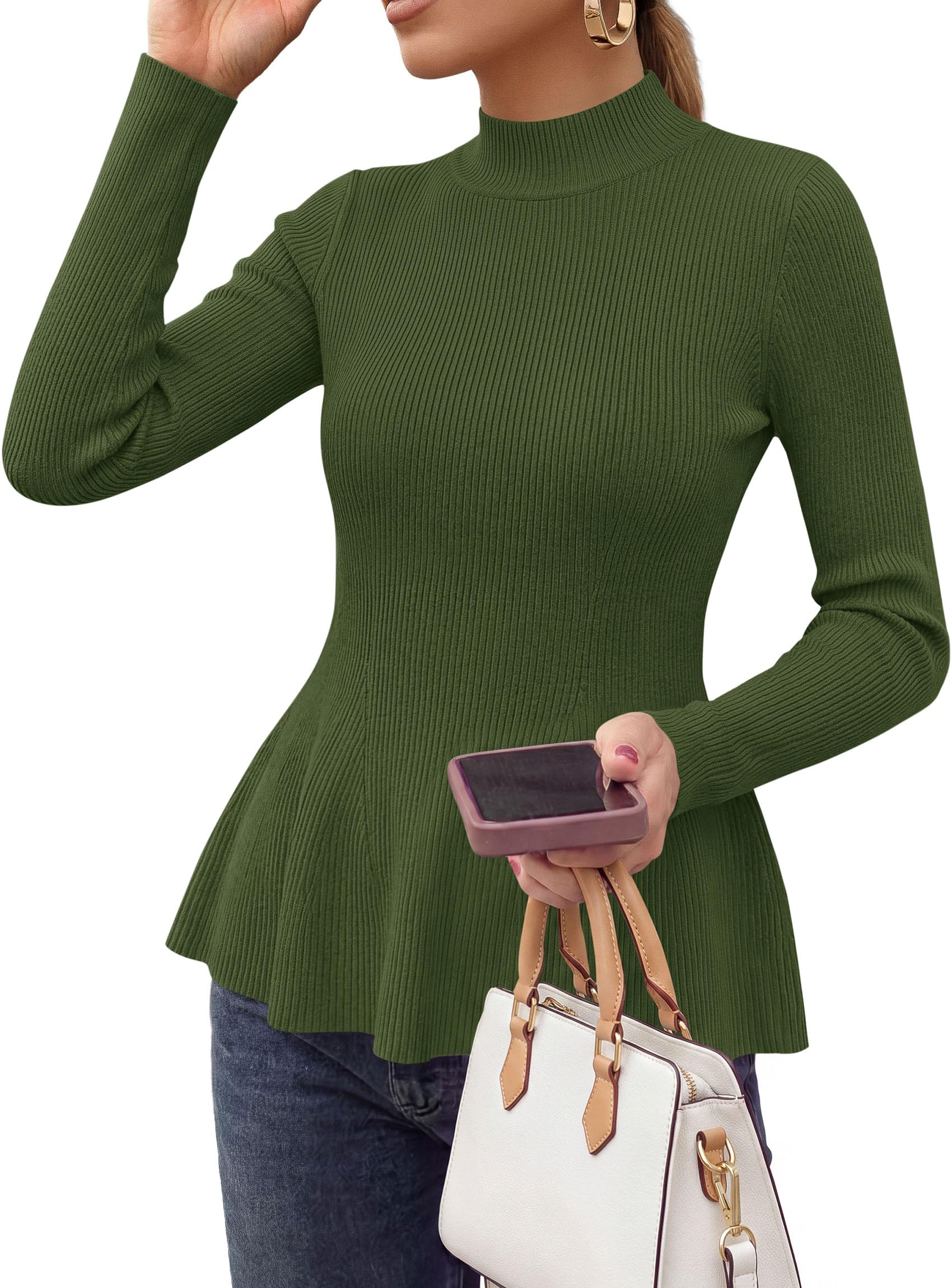 Women's Long Sleeve Peplum Tops Knit Pullover Fall Sweaters