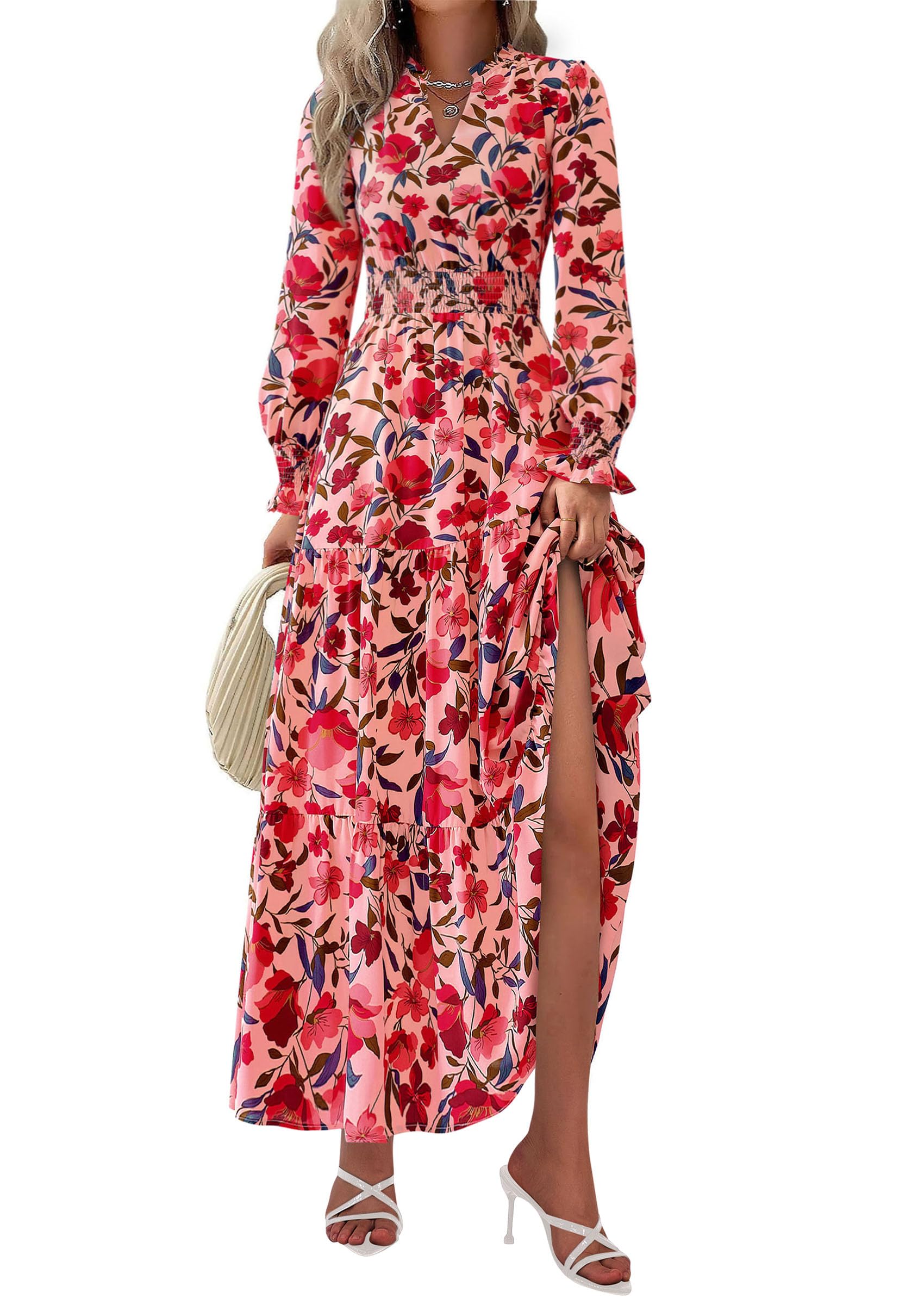 Women's Floral Maxi Dress Fall A Line Wedding Guest Dresses