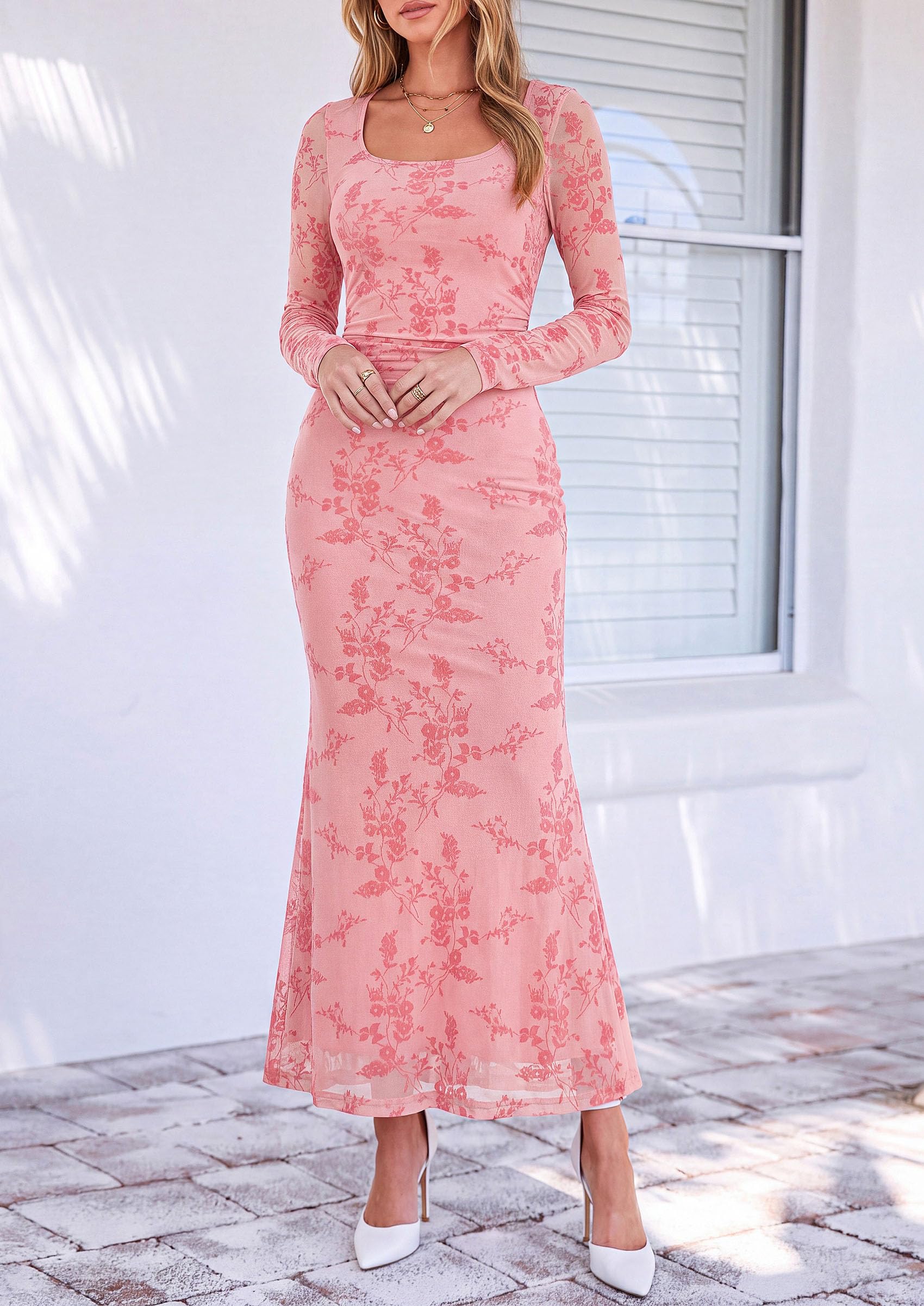 Women's Formal Floral Maxi Dress Fall Wedding Guest Dresses
