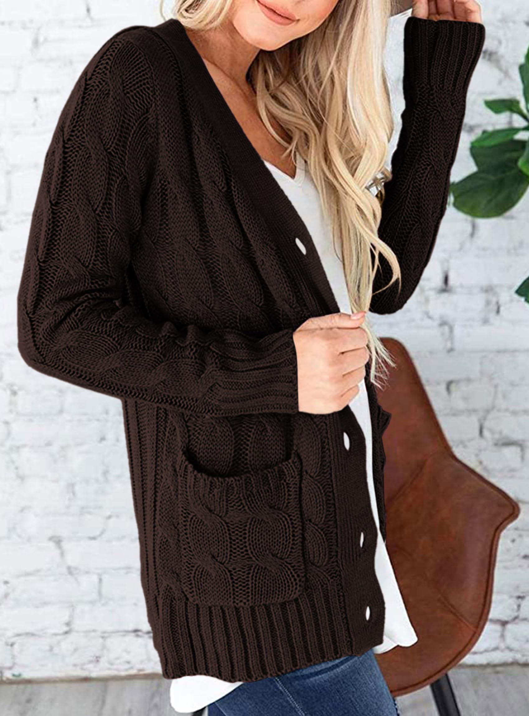 Women Chunky Cable Knit Cardigan Sweaters Fall Fashion Clothes