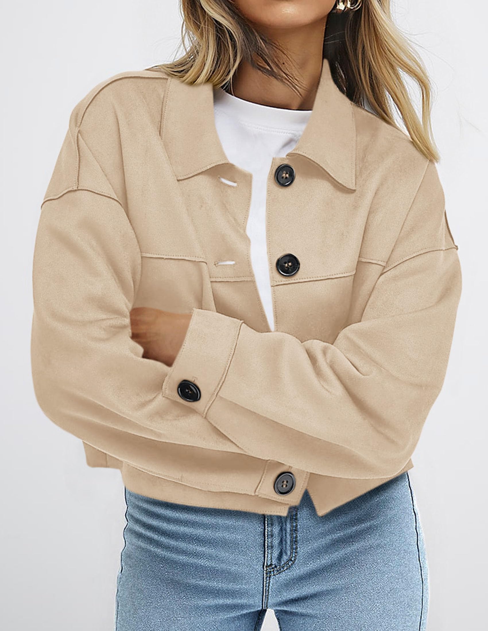 Women's Faux Suede Shacket Jackets Lightweight Cropped Coats