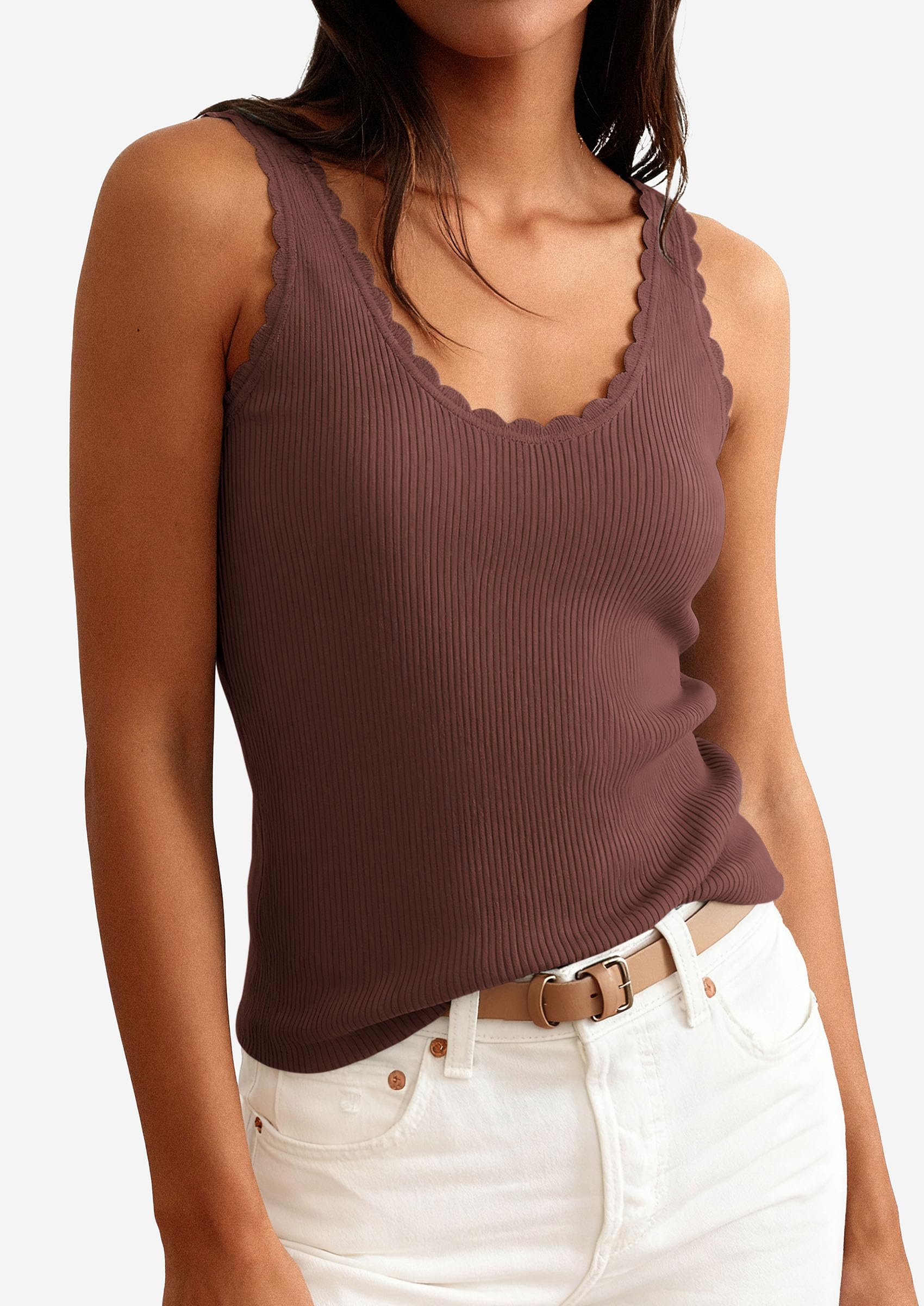 Womens Ribbed Knit Sleeveless Tank Tops,Dark Brown,XS