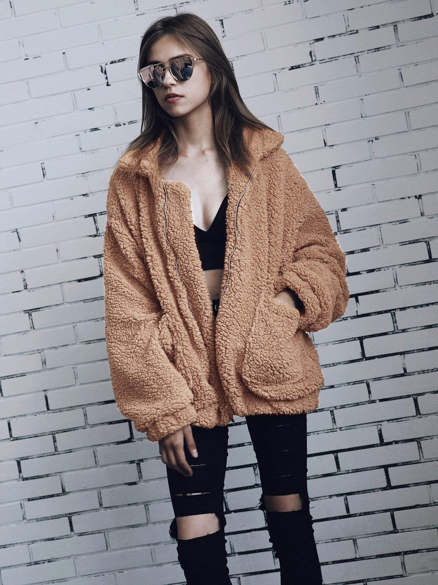 Oversized Sherpa Fleece Jacket Women's Winter Coats Outerwear