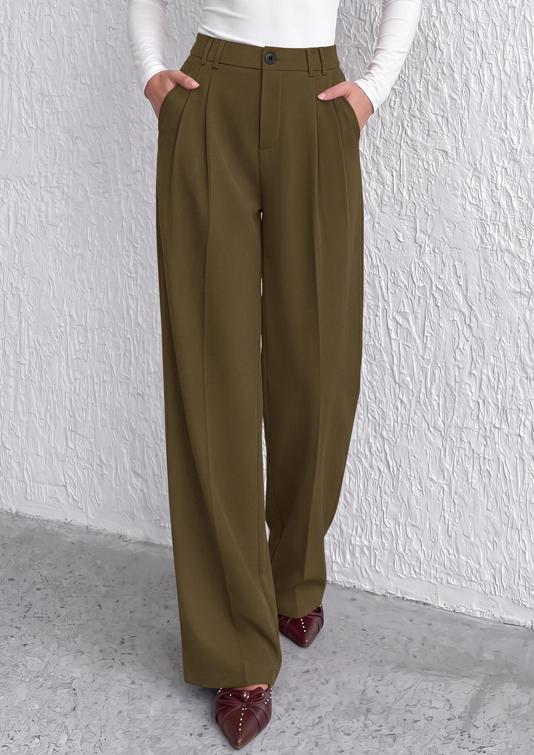 Women's Dress Pants Wide Leg Flowy Trousers,Army Green,S