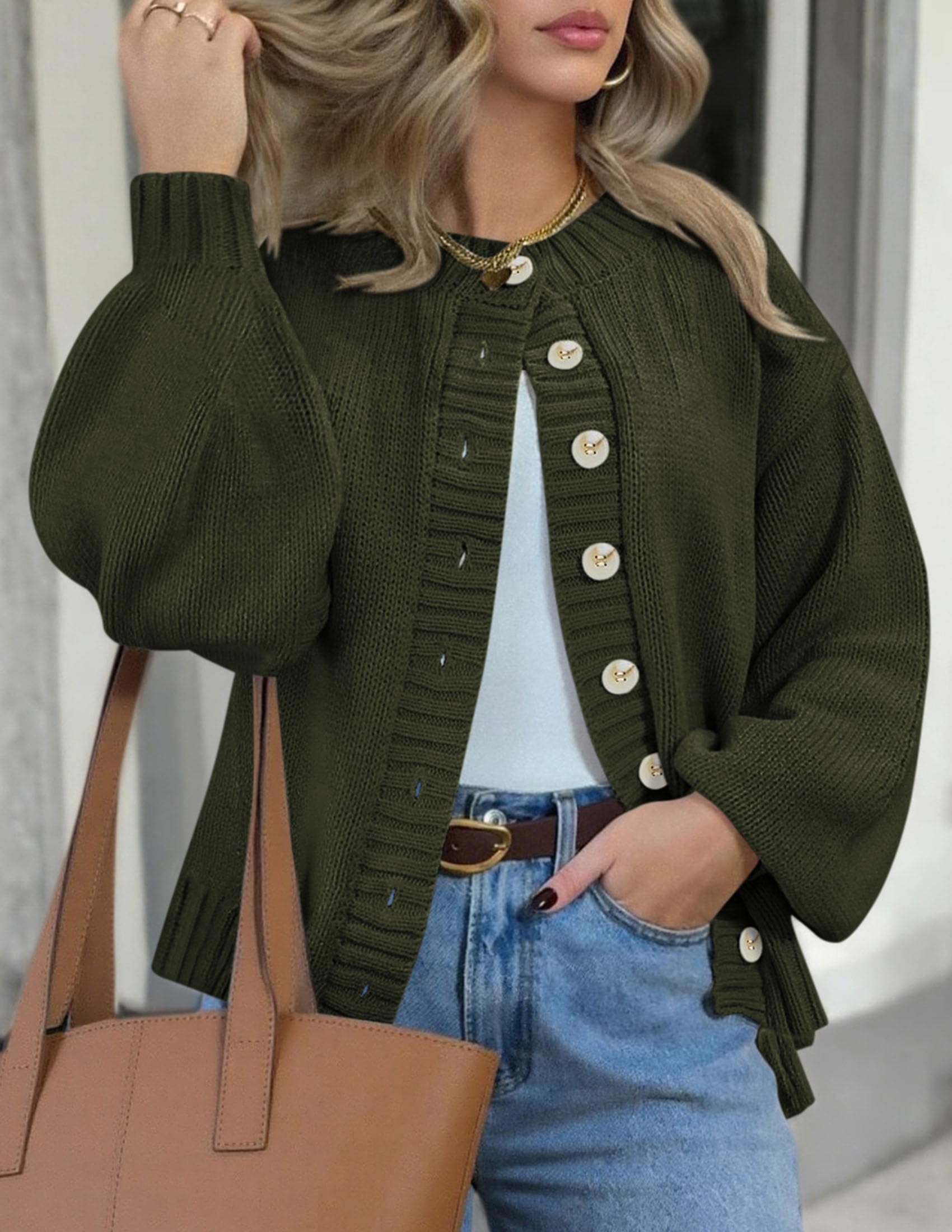 Women's Winter Chunky Cardigan Sweaters (Army Green,Small)