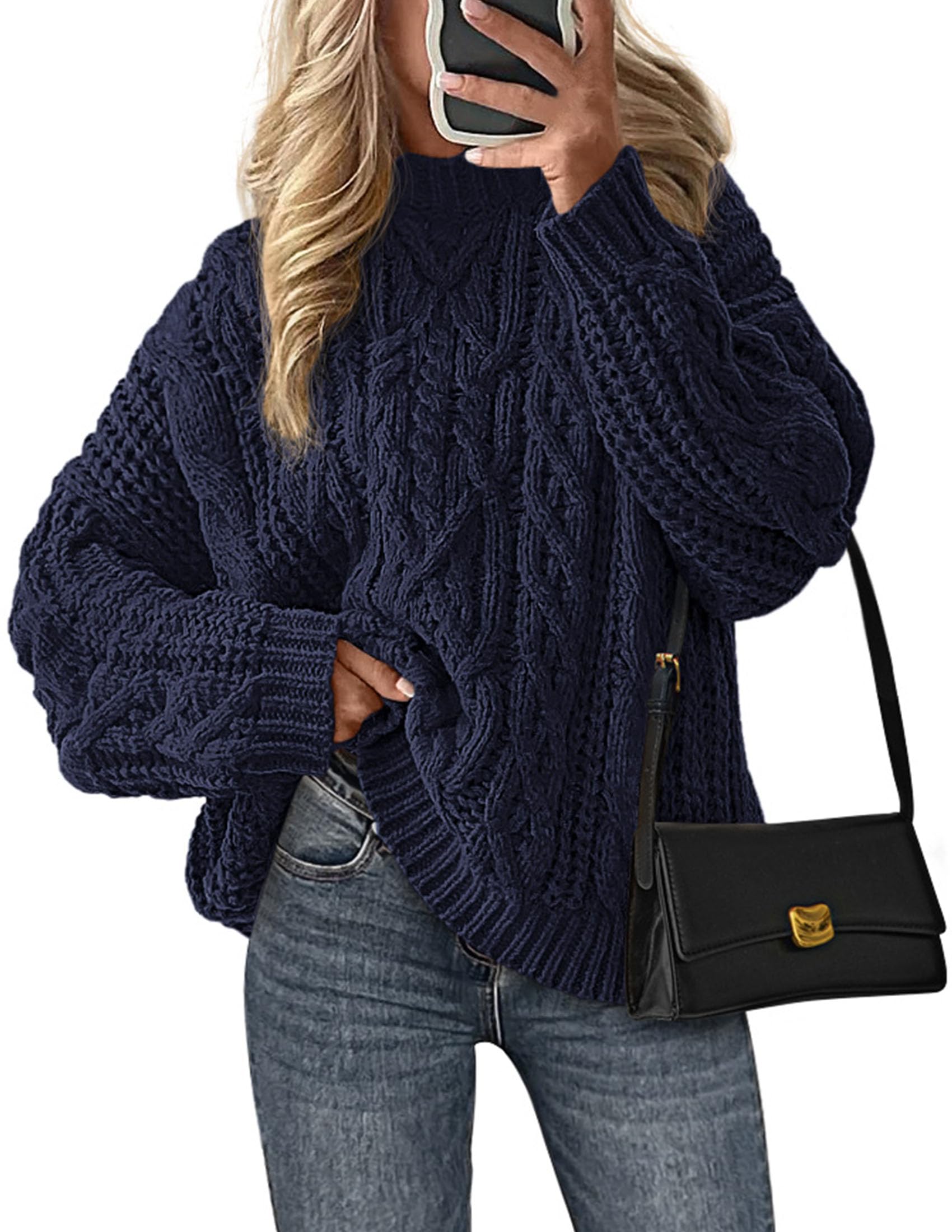 Womens Oversized Fall Sweaters Chunky Cable Knit Pullover Tops