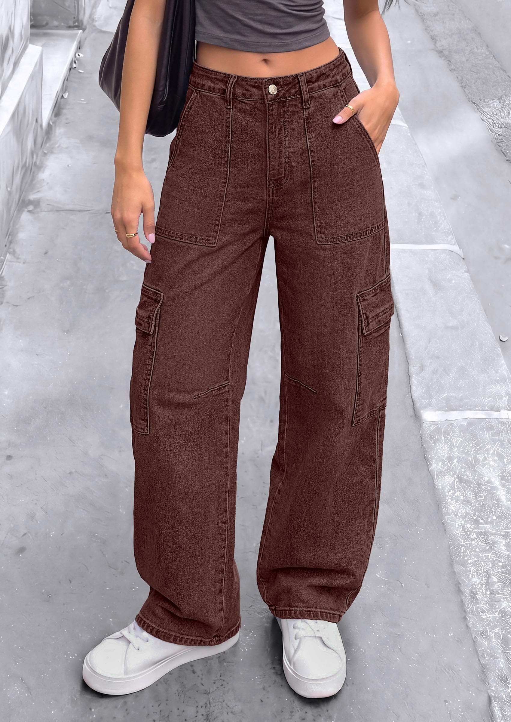 Barrel Pants Women Wide Leg Baggy Denim Jeans Brown,4