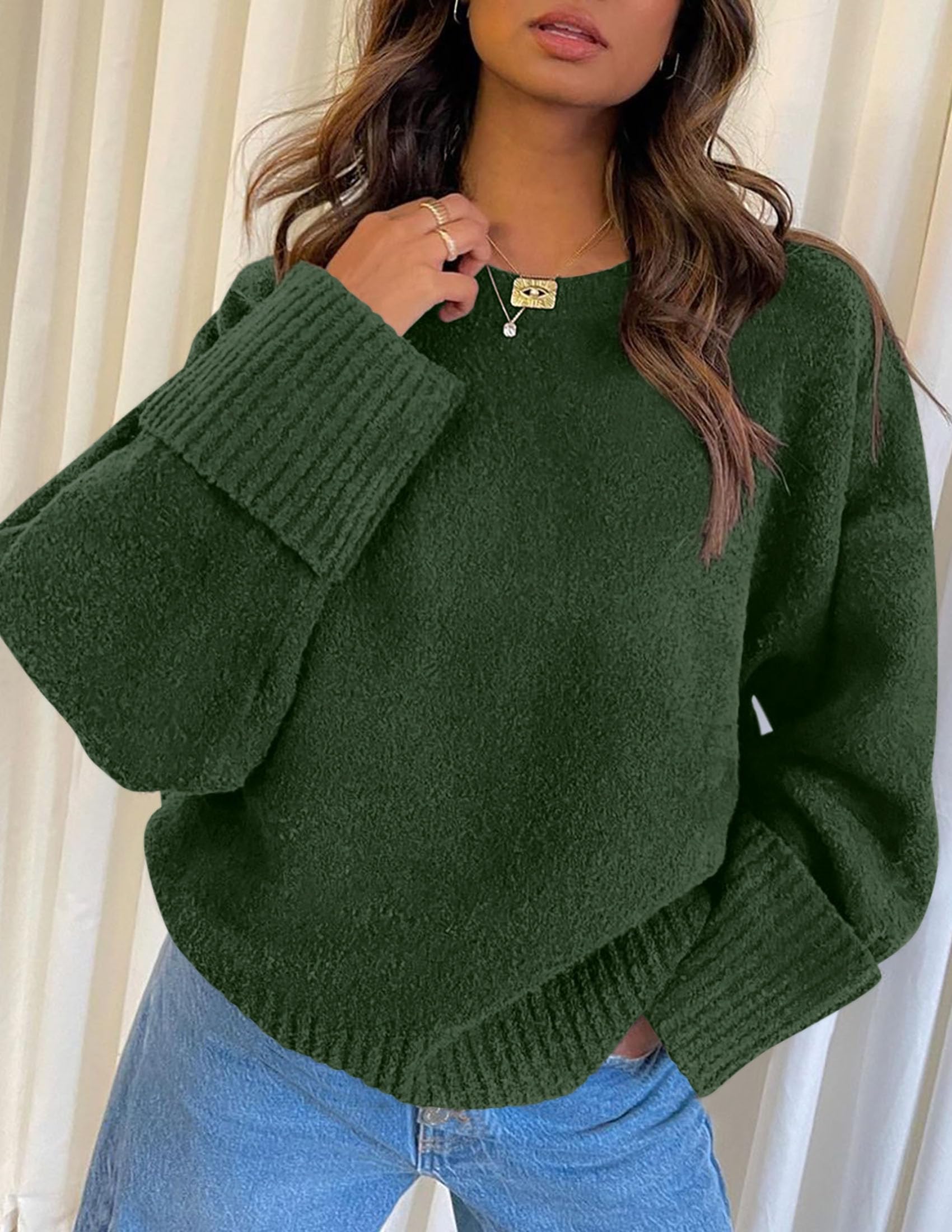 Women's Fall Fashion Cozy Oversized Sweaters Dark Army Green