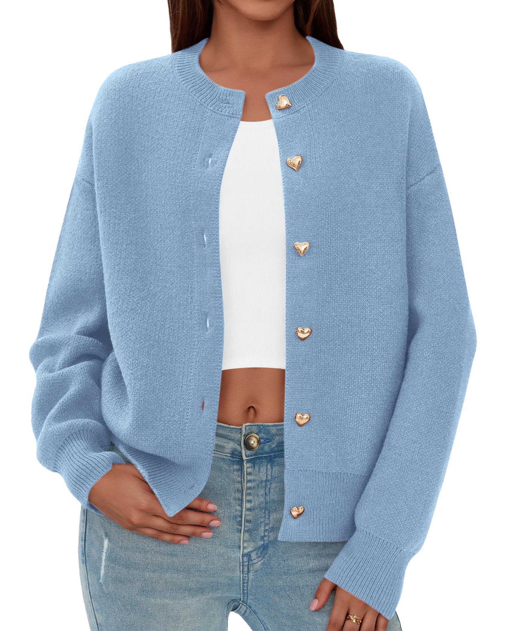 Women's Long Sleeve Button Up Cardigan,Light Blue,S