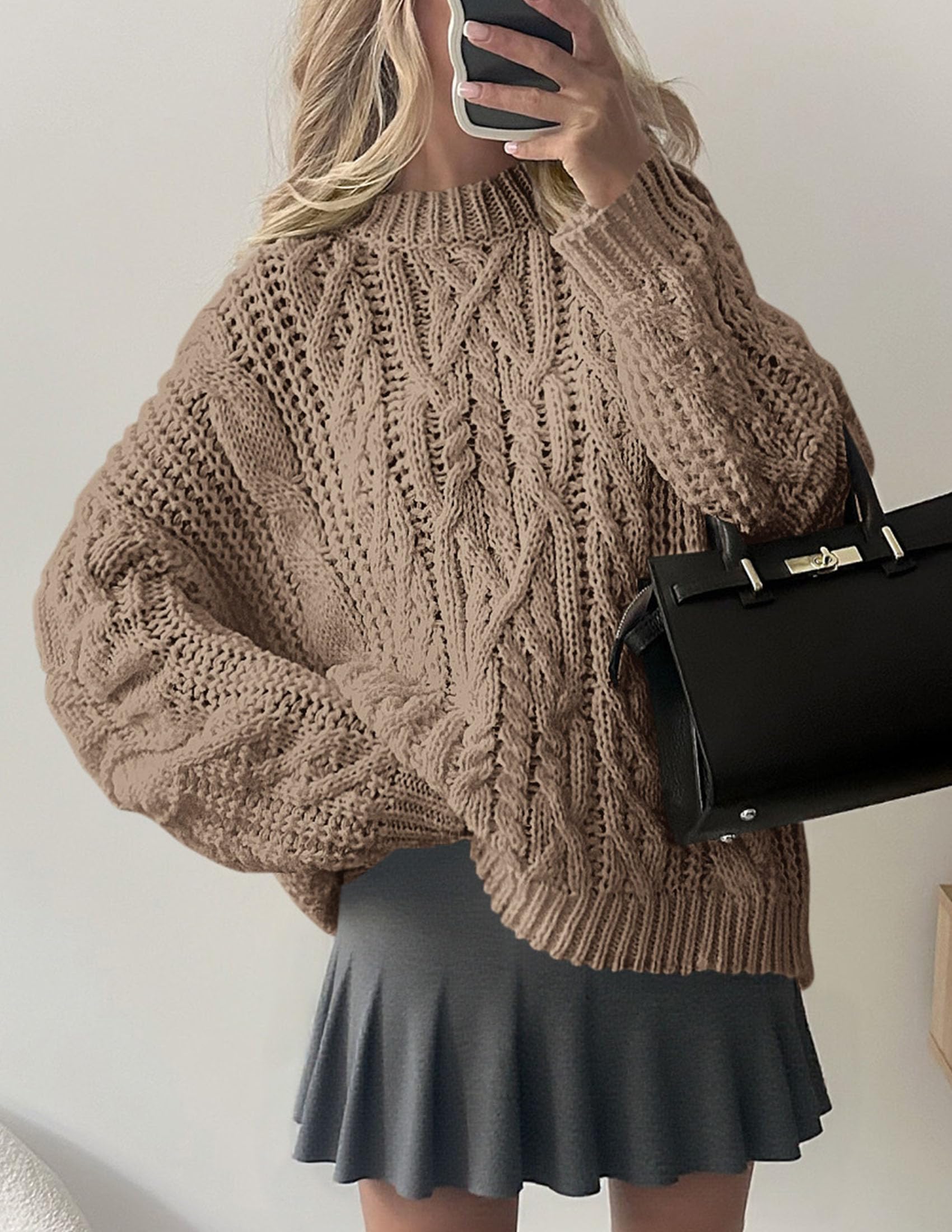 Womens Oversized Fall Sweaters Chunky Cable Knit Pullover Tops