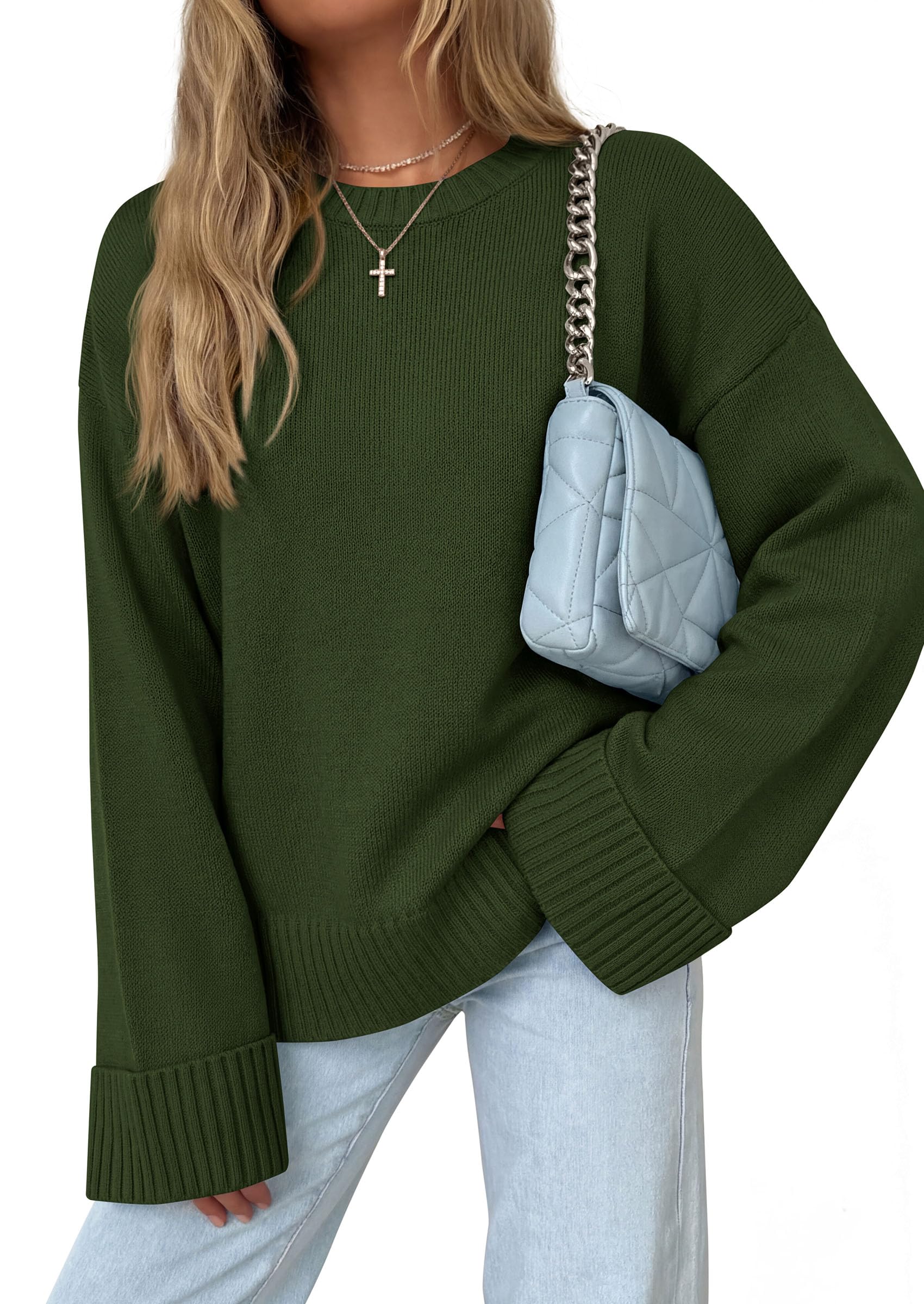 Oversized Sweater Women's Crewneck Long Sleeve Tops Army Green