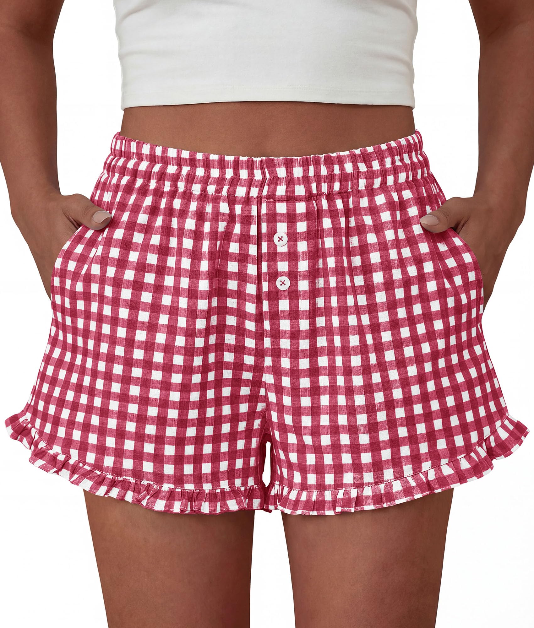 Womens Boxer Shorts Striped Gingham Ruffle Pajama Bottoms