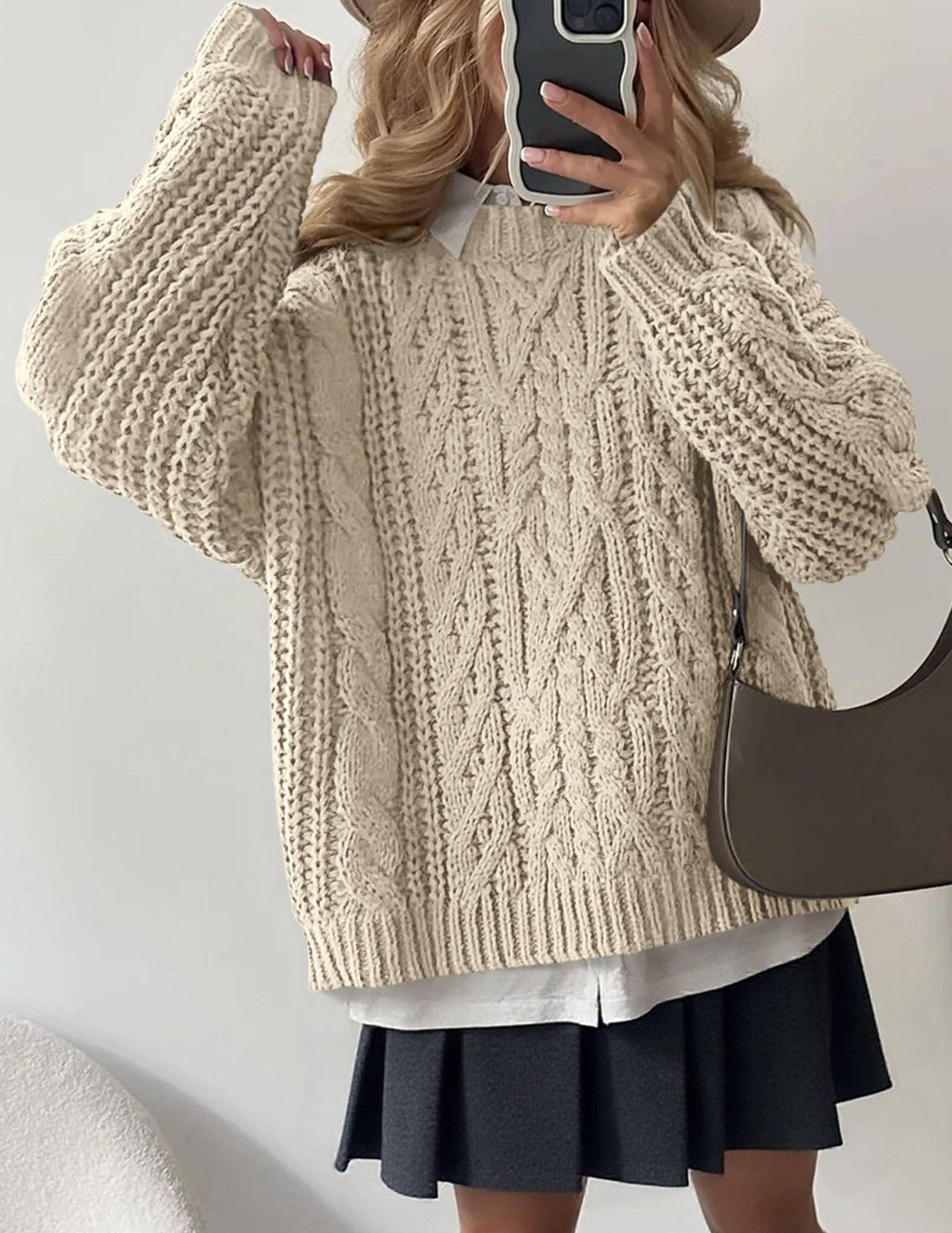 Womens Oversized Fall Sweaters Chunky Cable Knit Pullover Tops